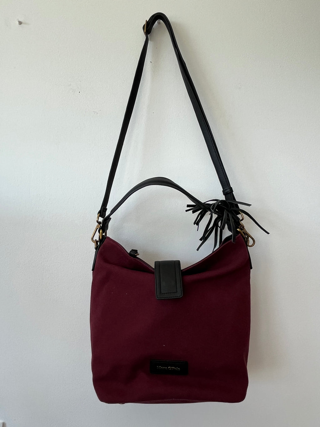 Marc O’Polo Schultertasche Canvas & Leder, bordeaux, Medium, sehr guter Zustand