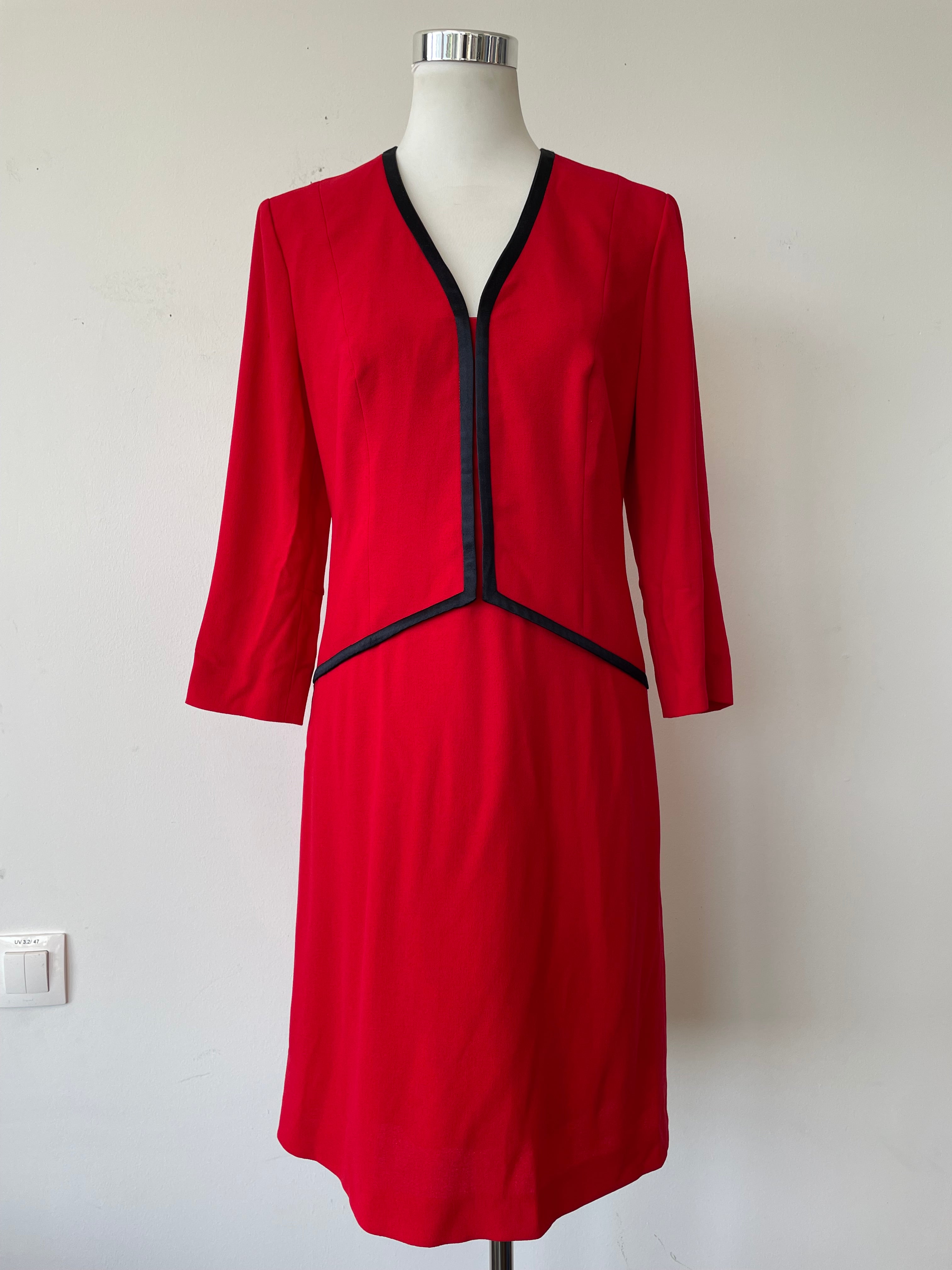 Louis Féraud Wollkostüm, Rot/Schwarz, Gr. 38, Made in Germany, guter Zustand