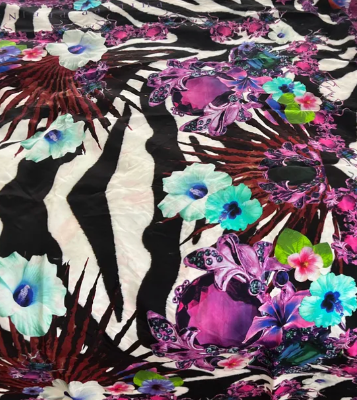 Philipp Plein Silk Scarf Floral Zebra Multicolor 120x120cm Good Condition