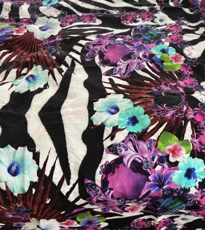 Philipp Plein Silk Scarf Floral Zebra Multicolor 120x120cm Good Condition