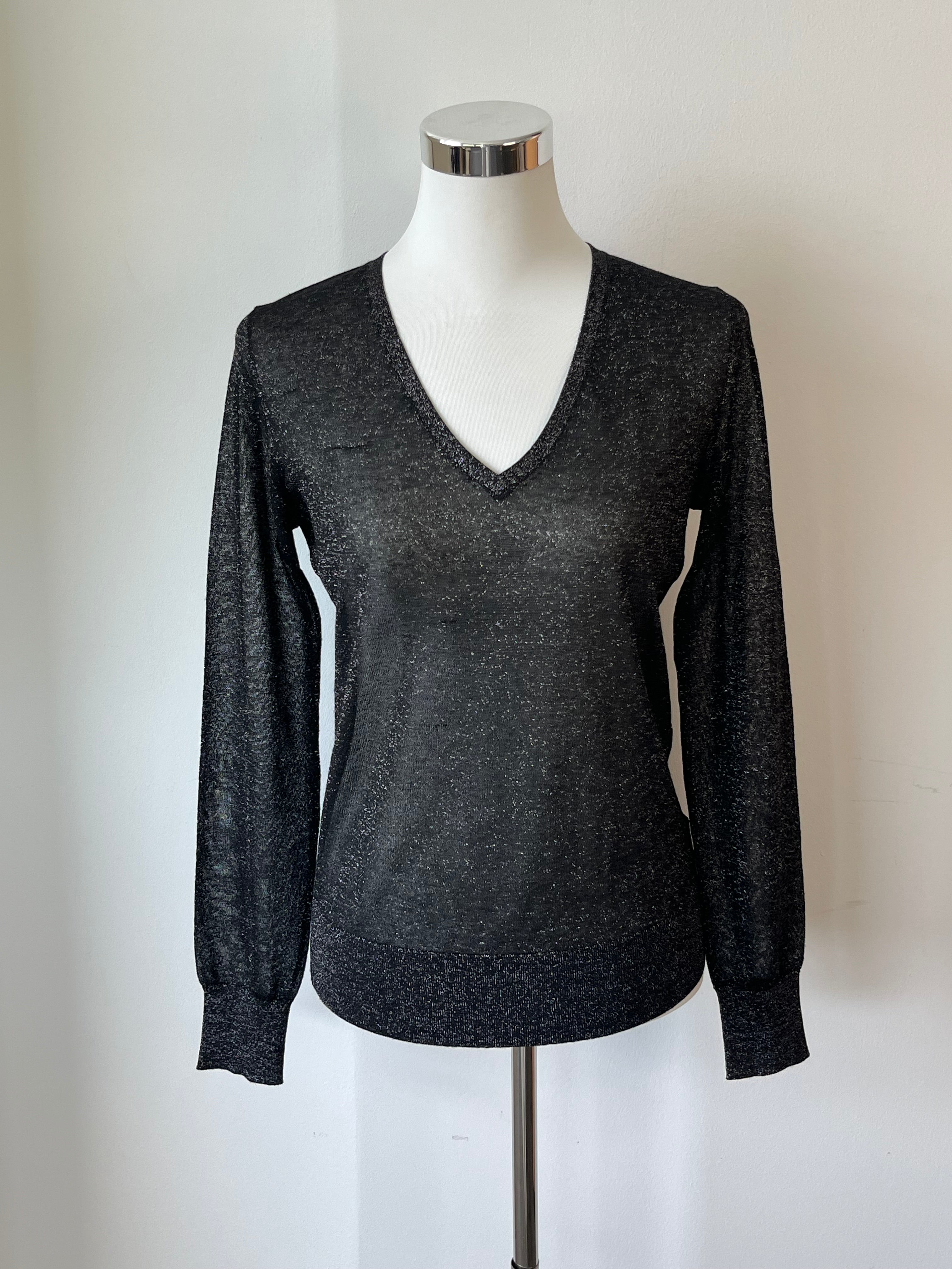 Joseph Lurex V-Ausschnitt Pullover XS Schwarz Metallic Sehr Gut
