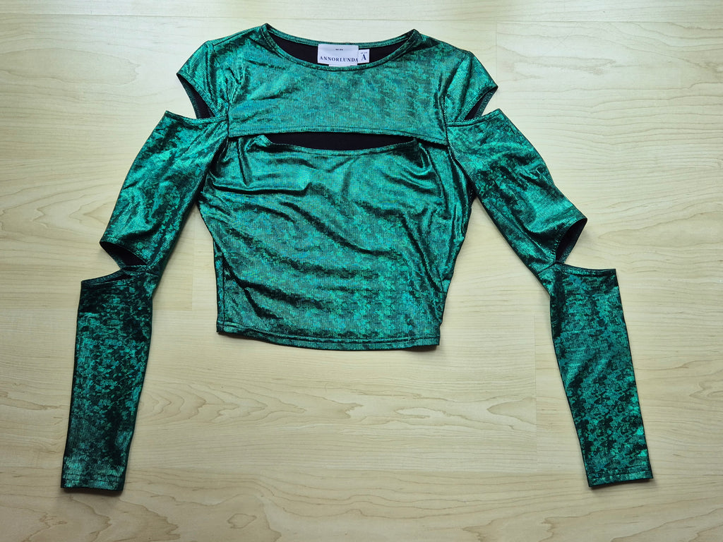 Annorlunda Glitzer Cut-Out Party Top | EU 34 | Smaragdgrün | Sehr gut