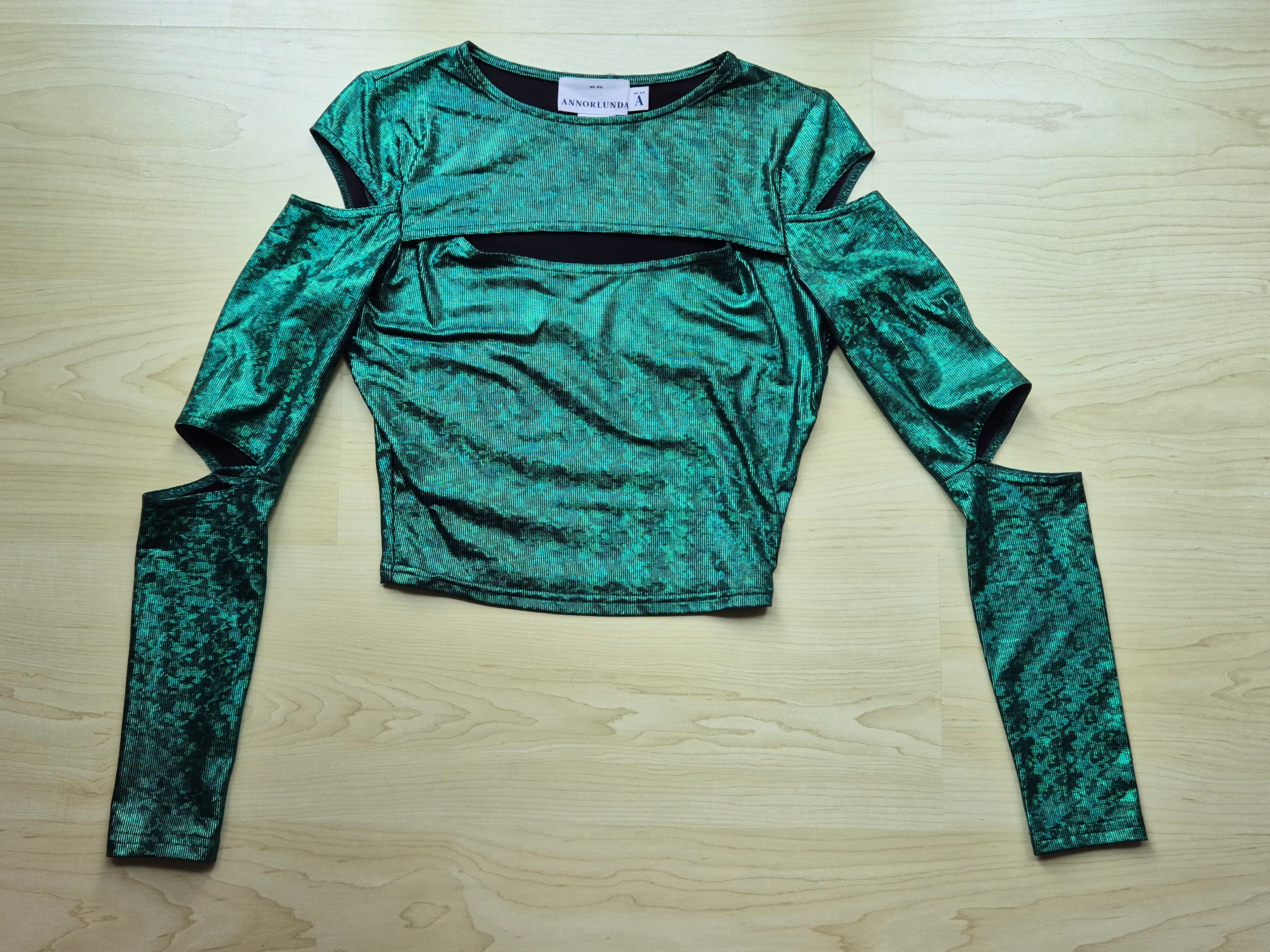 Annorlunda Glitzer Cut-Out Party Top | EU 34 | Smaragdgrün | Sehr gut
