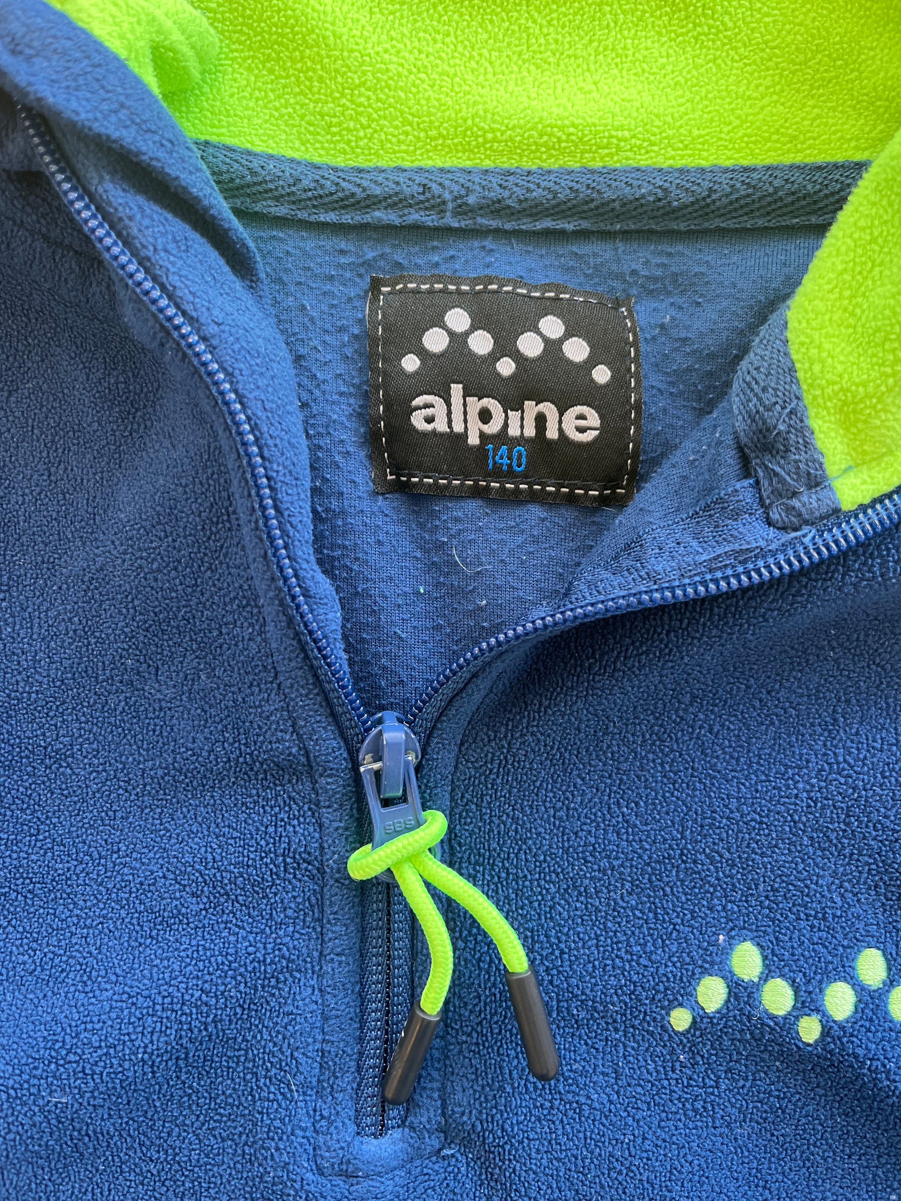 Kinder ALPINE Half-Zip Fleecejacke 140 Blau/Neon Grün – guter Zustand