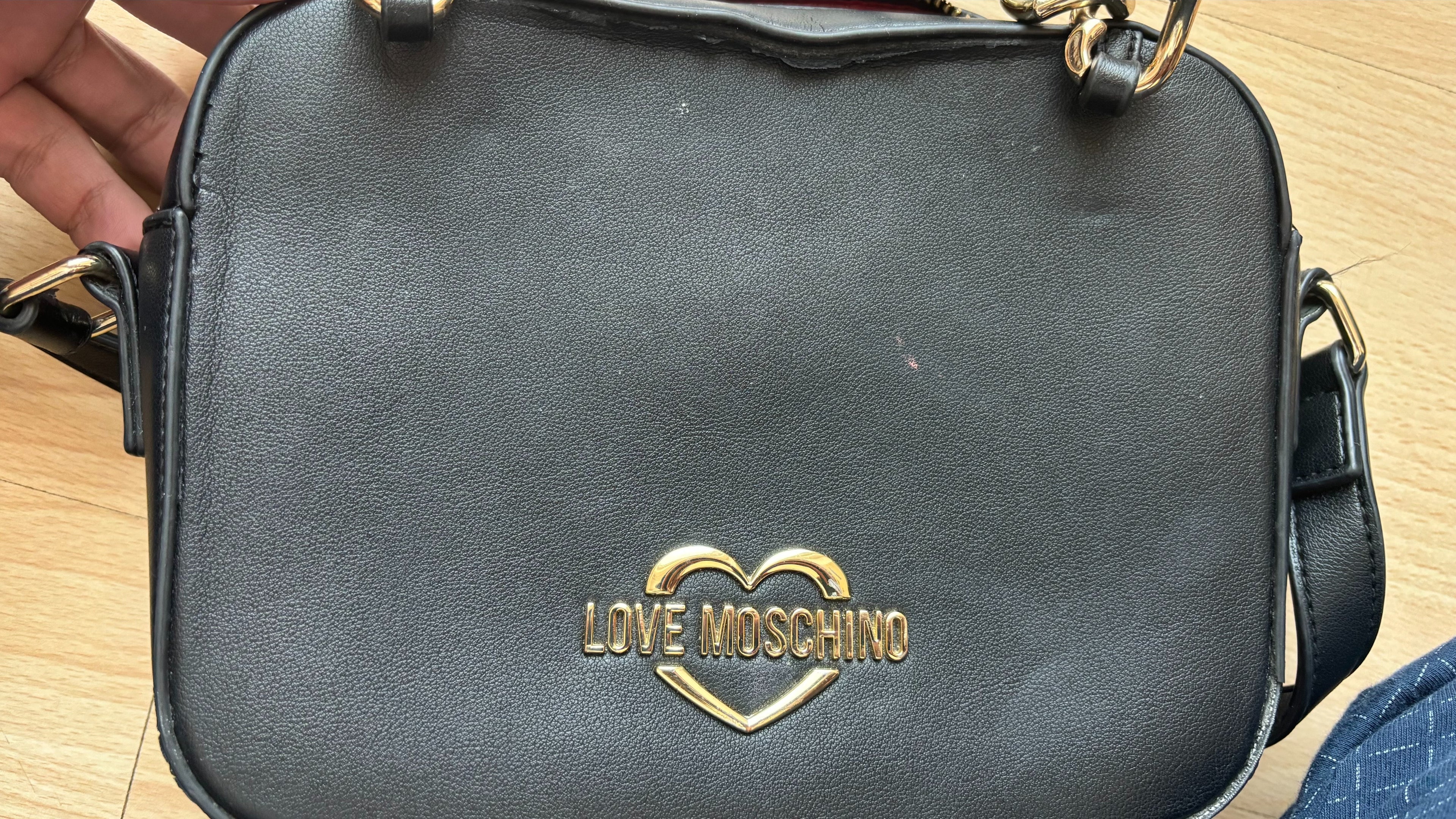 Love Moschino Umhängetasche – Synthetikleder, Schwarz, Goldkette, Medium, gebraucht