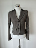 Sisley Blazer IT42 – Glencheck & Kunstleder, Zustand: Mangelhaft, Grau/Schwarz