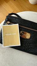 Michael Kors Python-Embossed Leather Wristlet Clutch | Black | Very Good