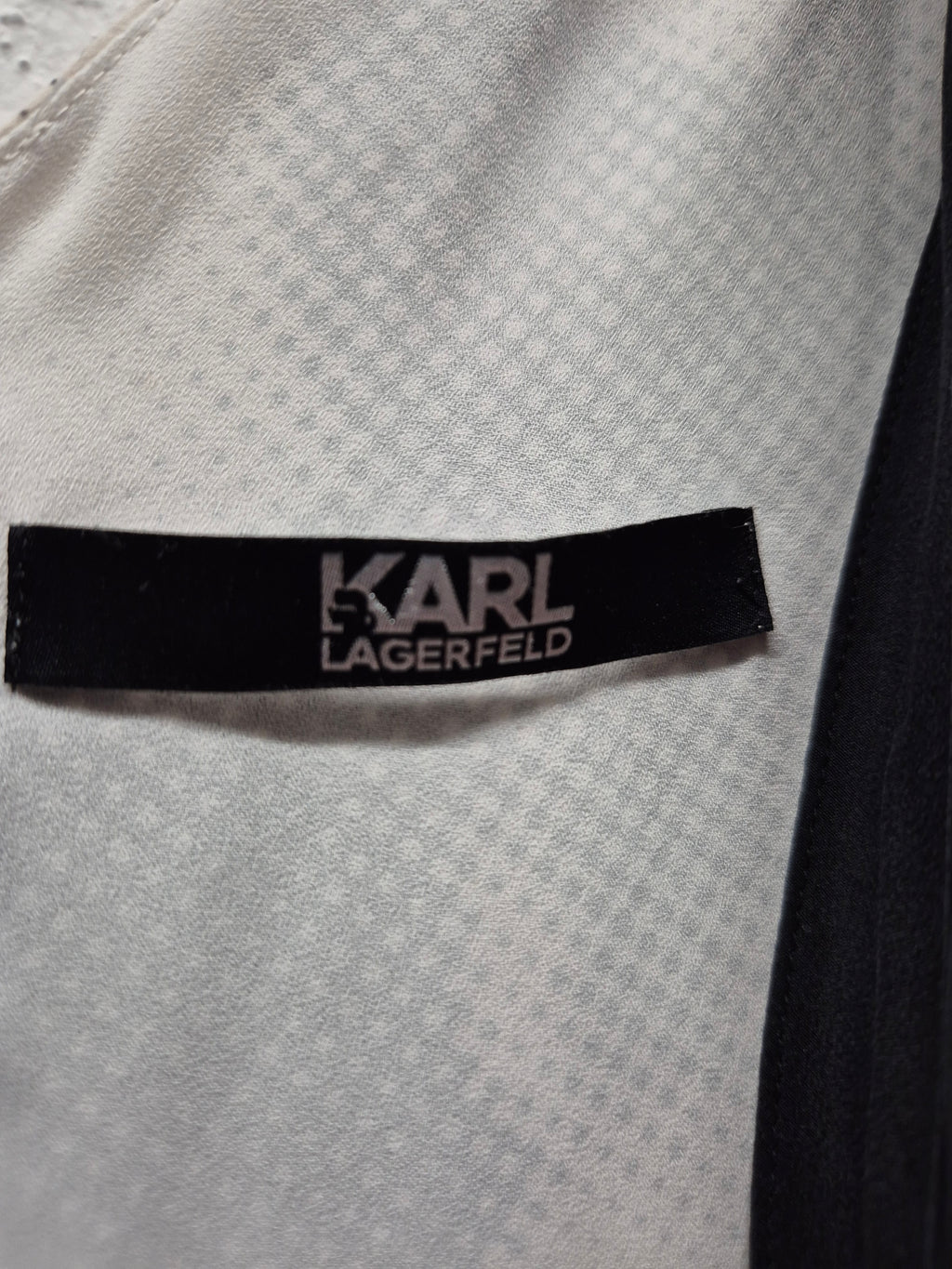 Karl Lagerfeld 100% Silk Art Print Dress, Black/White, Size M, Very Good