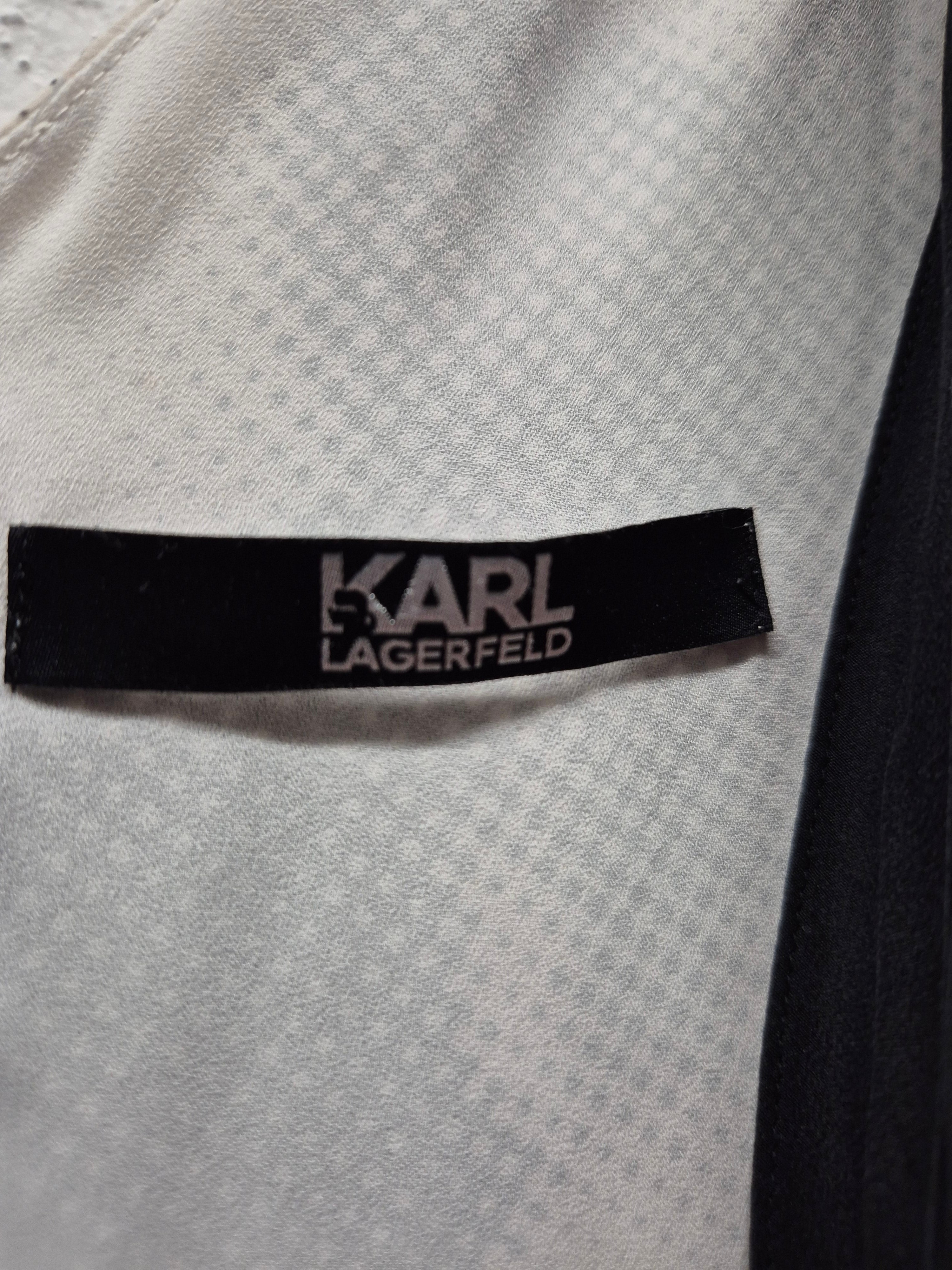 Karl Lagerfeld 100% Silk Art Print Dress, Black/White, Size M, Very Good