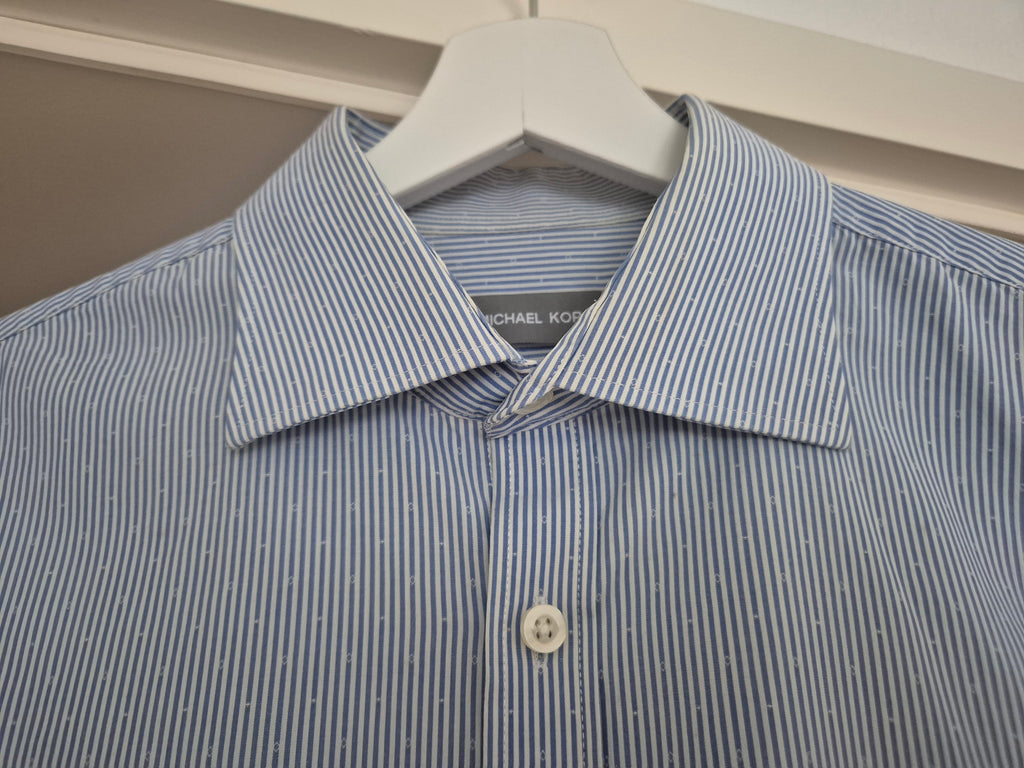 Michael Kors Herren Slim Fit Hemd L/16-16½ | Hellblau Gestreift | Guter Zustand