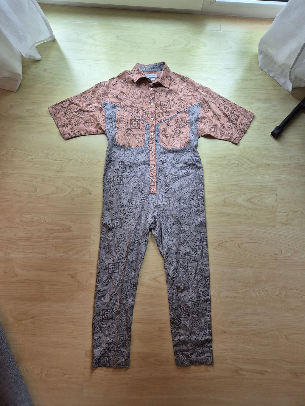 Overlover “Lolina” Jumpsuit Bandana Stone Pink/Gray XS, Like New, NWT