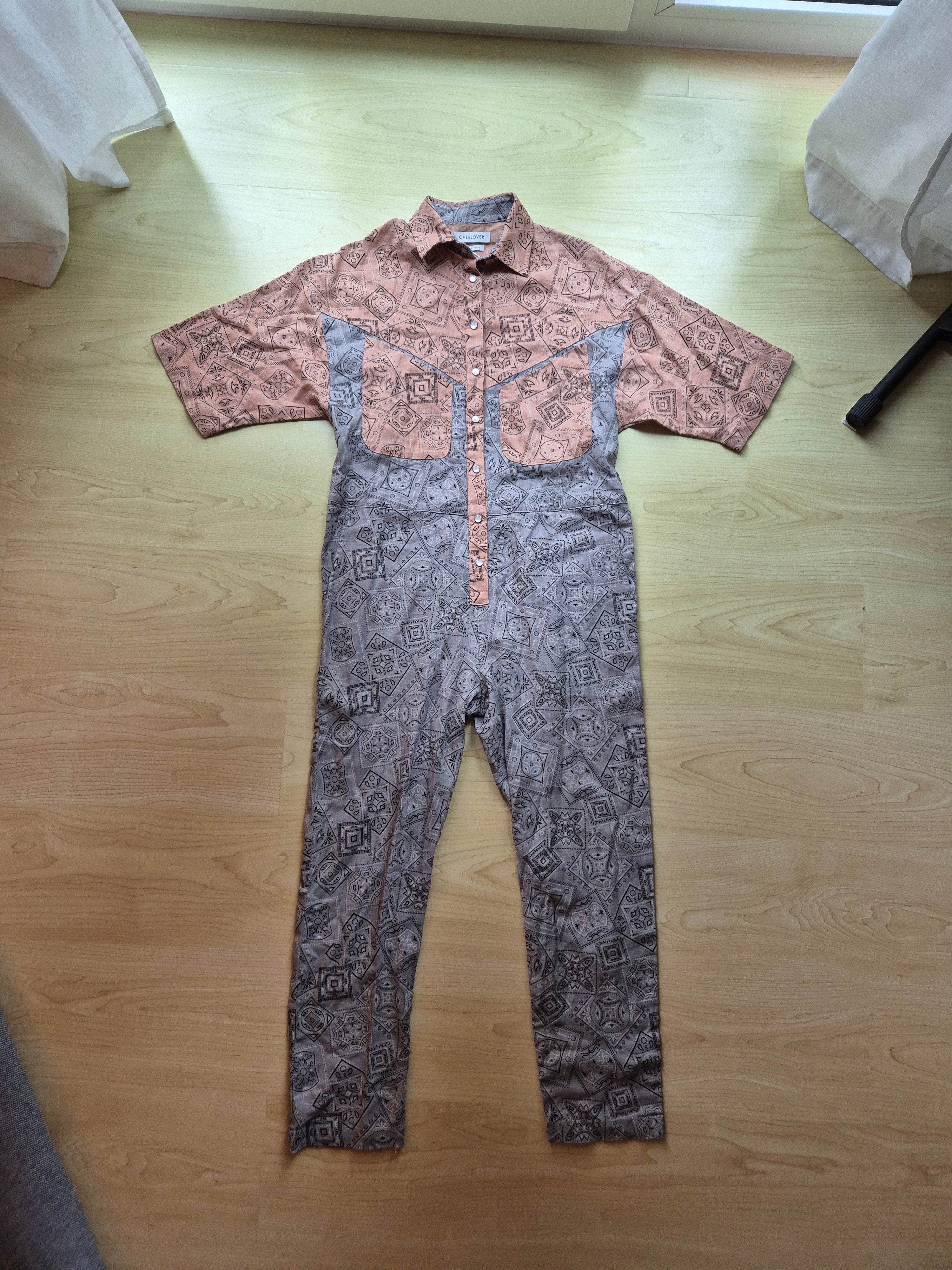 Overlover “Lolina” Jumpsuit Bandana Stone Pink/Gray XS, Like New, NWT