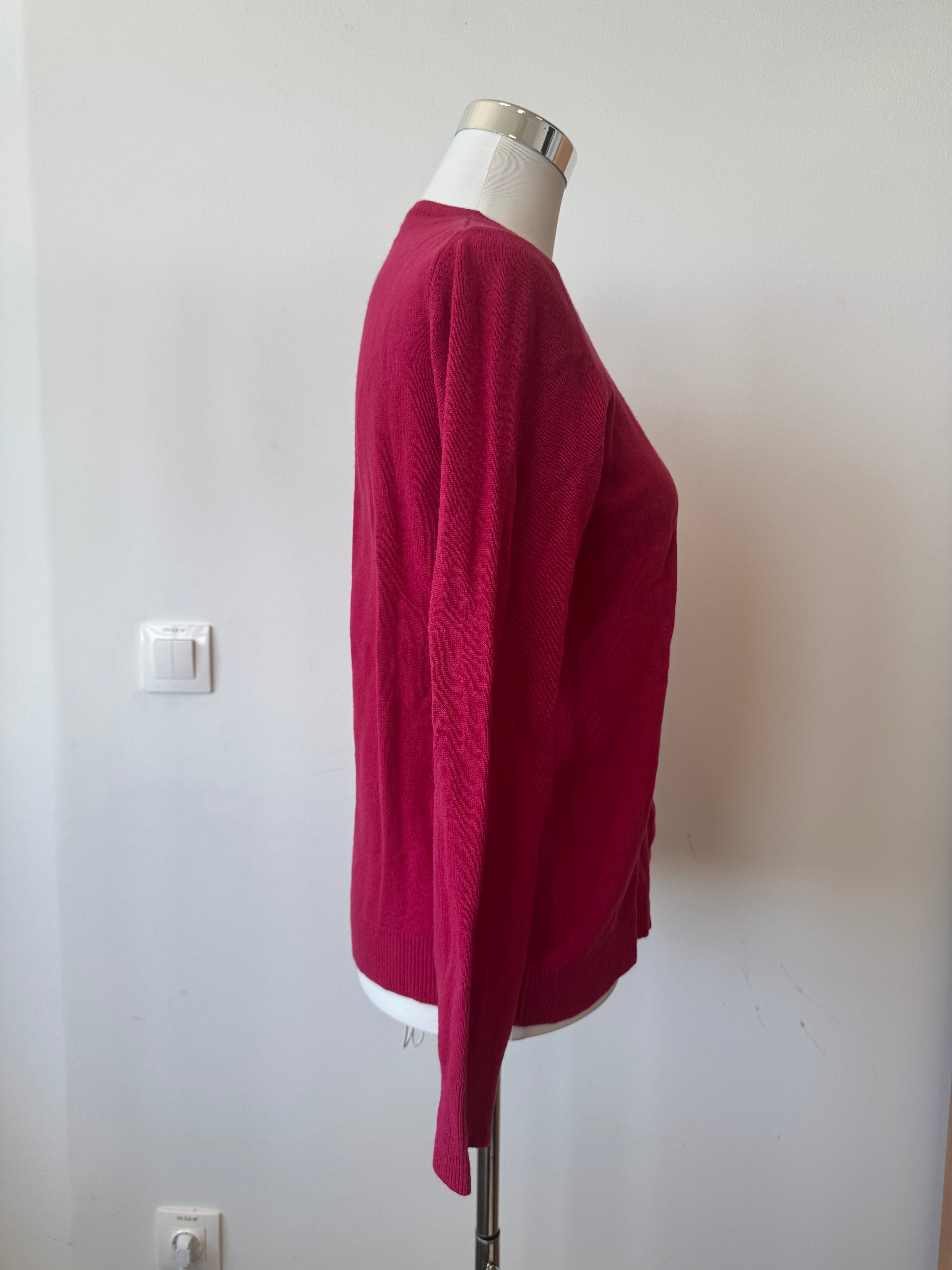 Stile Benetton Extra-Fine Merino Wool Cardigan Red Crew Neck Good Condition