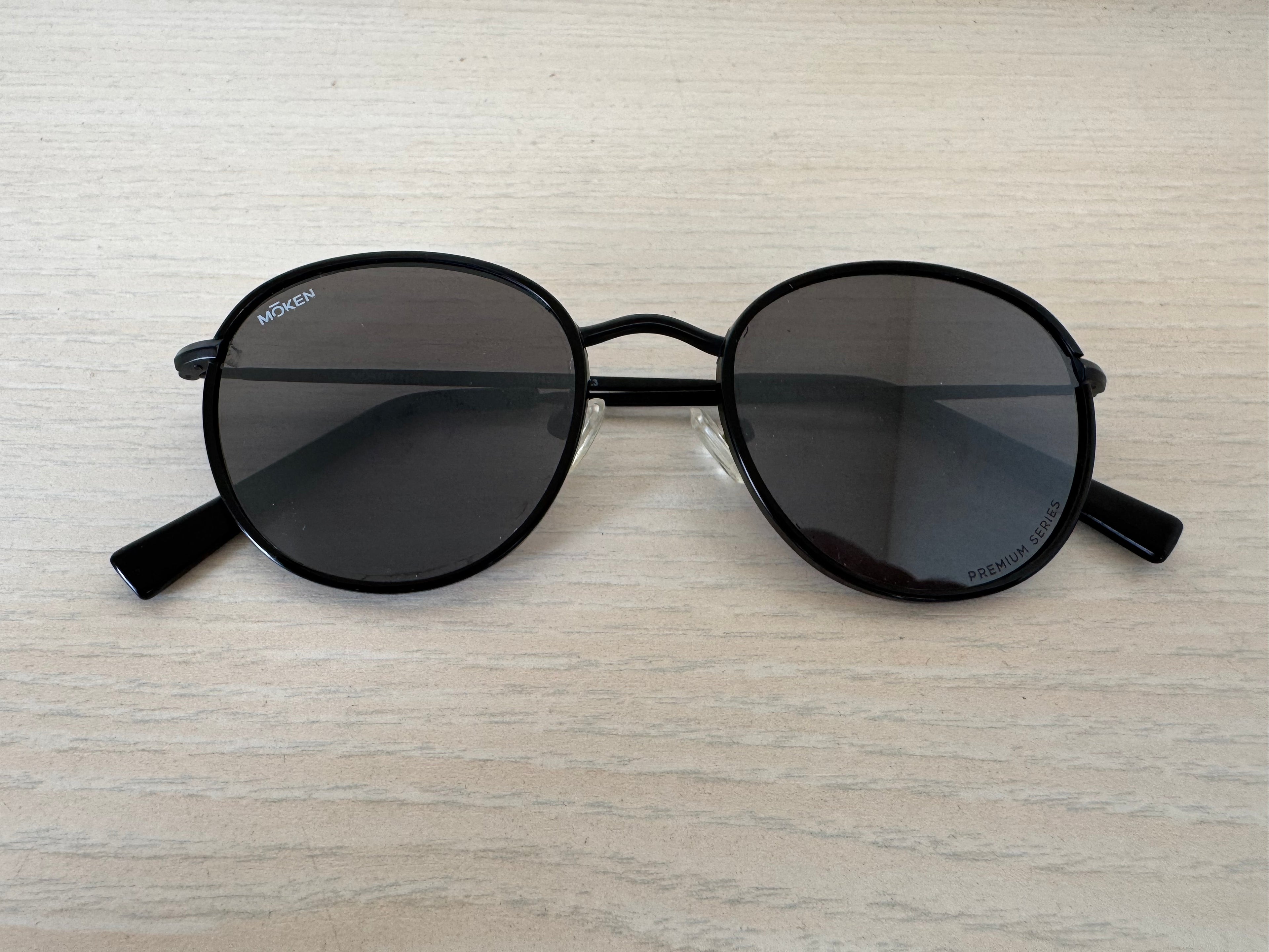 Moken Retro Round Sunglasses – Metal Frame, Black, Medium, Poor Condition