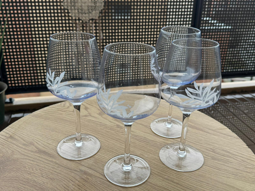 4er Set Vintage Weingläser mit Gravur, Glas, Klar, Sehr Gut
