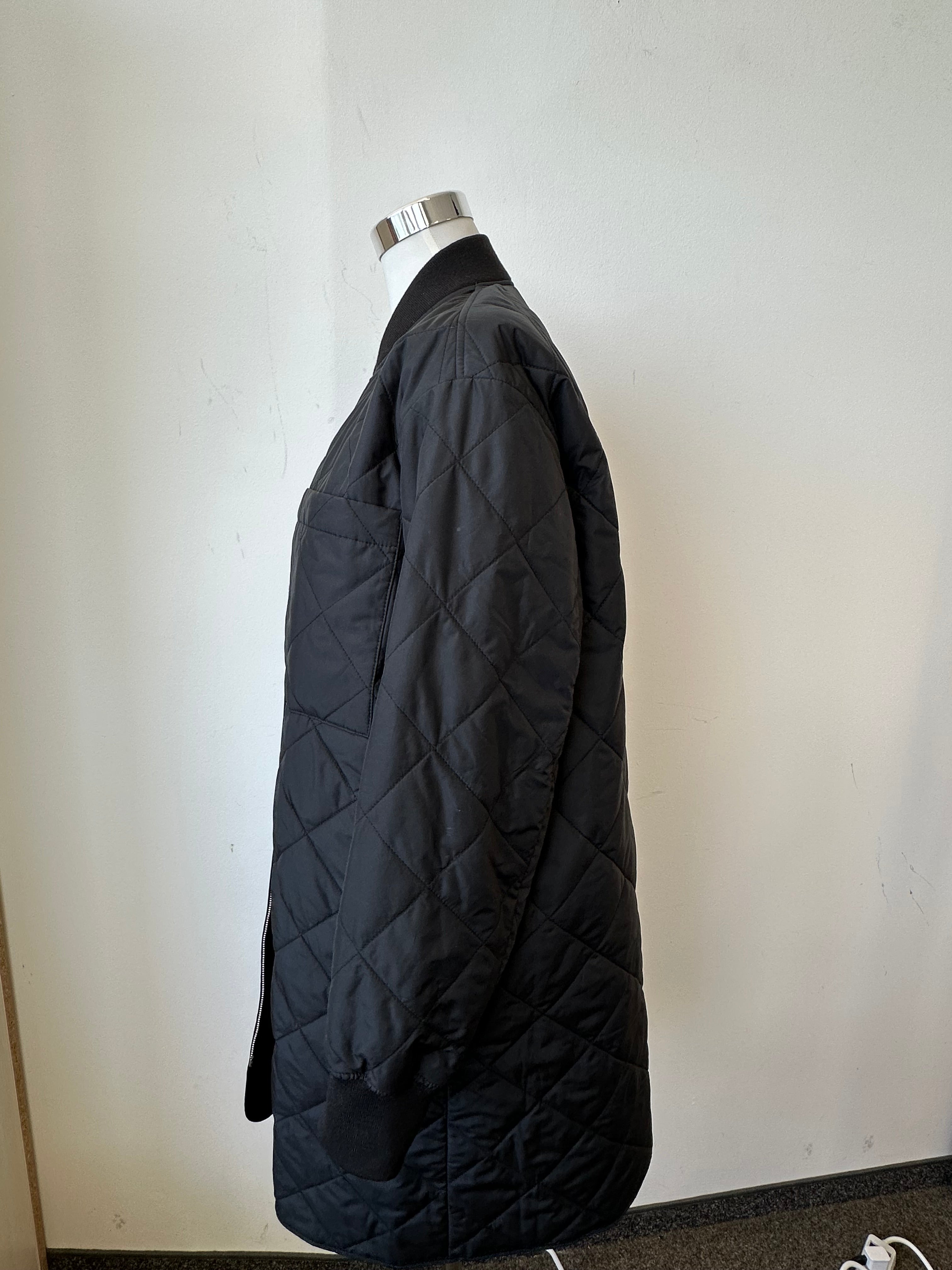ARKET Long Quilted Bomber Coat, Black, Size 36, Very Good Condition