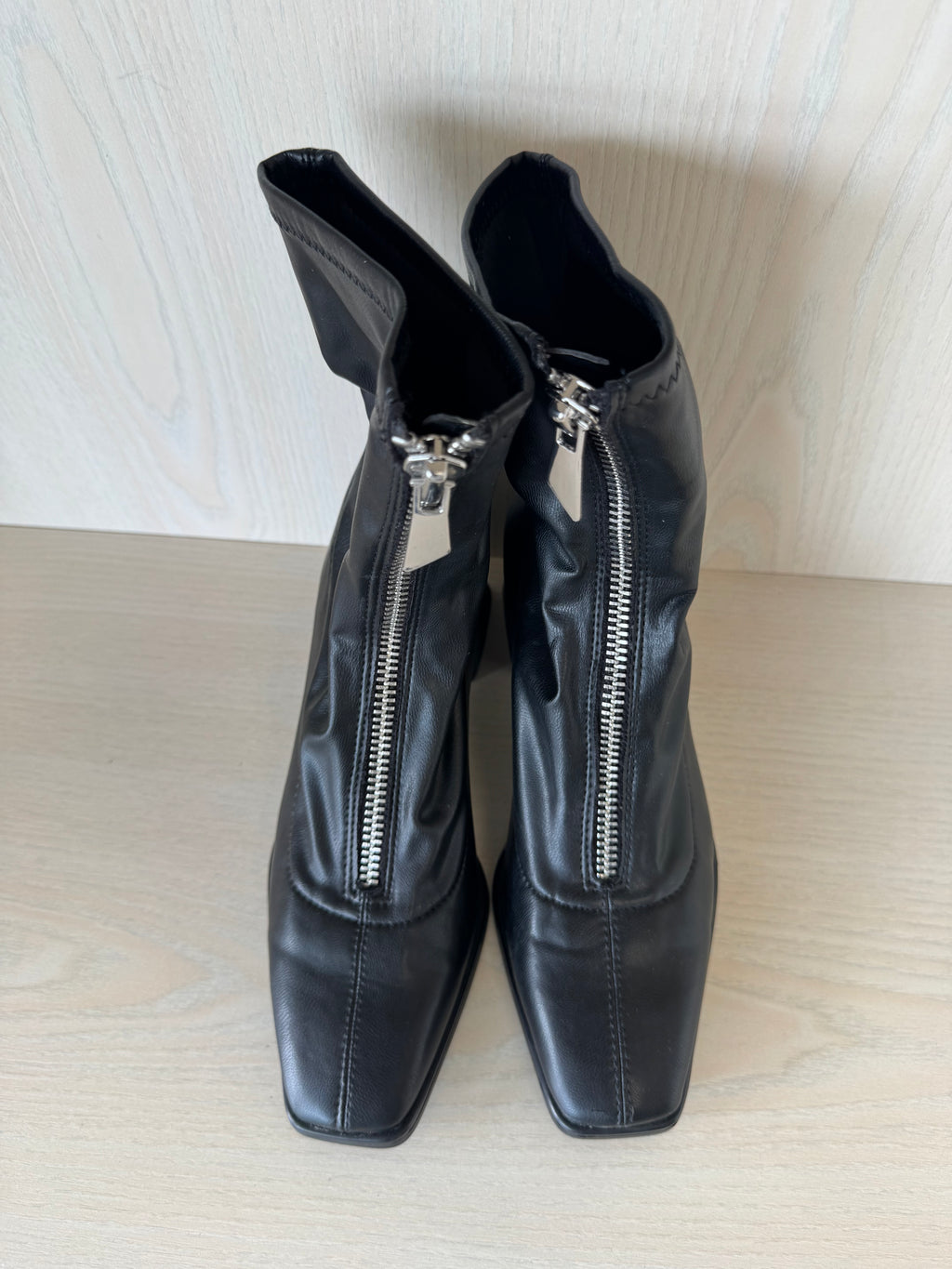 Stradivarius Black Front-Zip Ankle Boots, EU 38, Very Good Condition