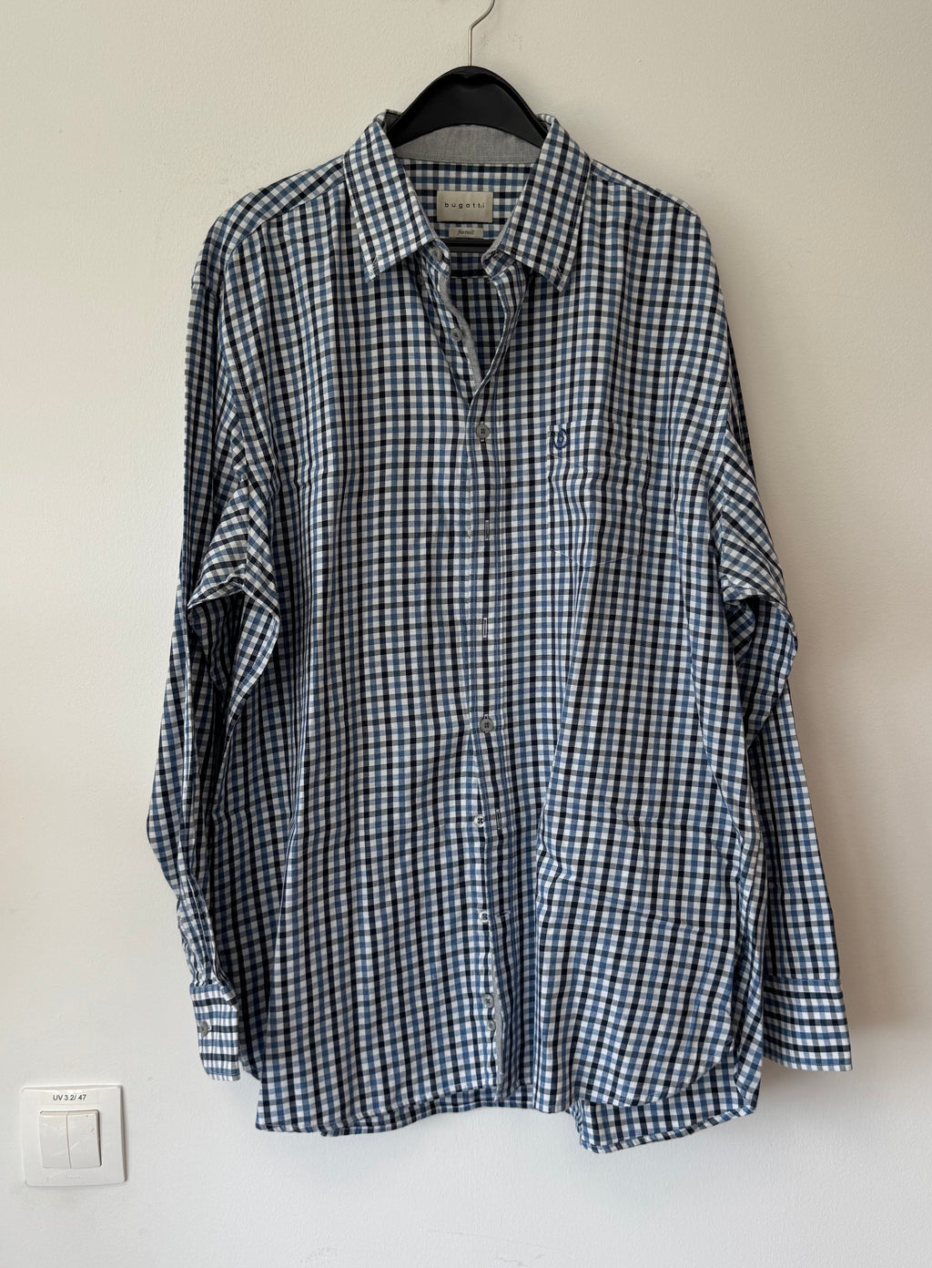 Bugatti Herrenhemd Fine Twill – Blau/Weiß Kariert, XL, Sehr Gut