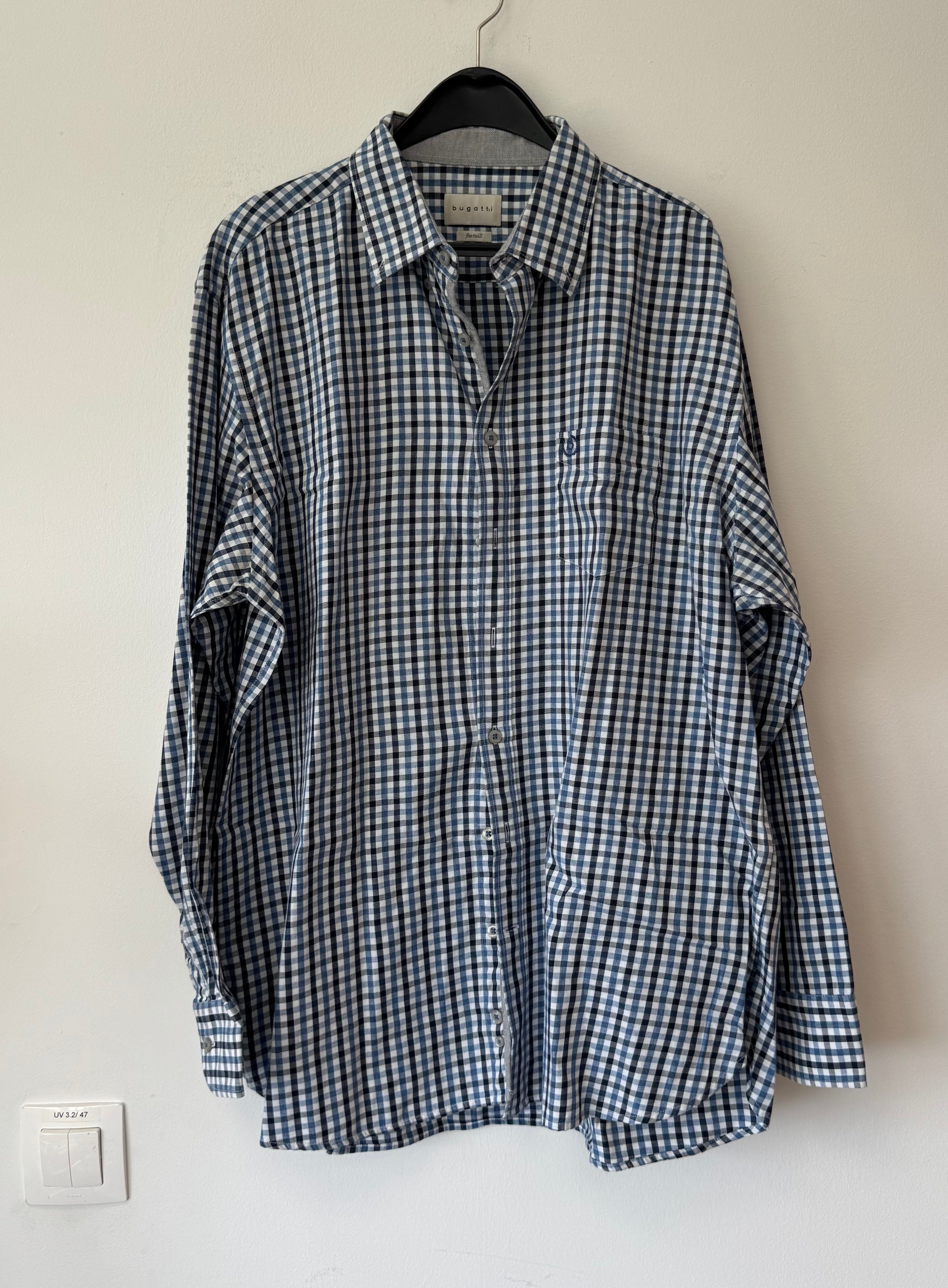Bugatti Herrenhemd Fine Twill – Blau/Weiß Kariert, XL, Sehr Gut