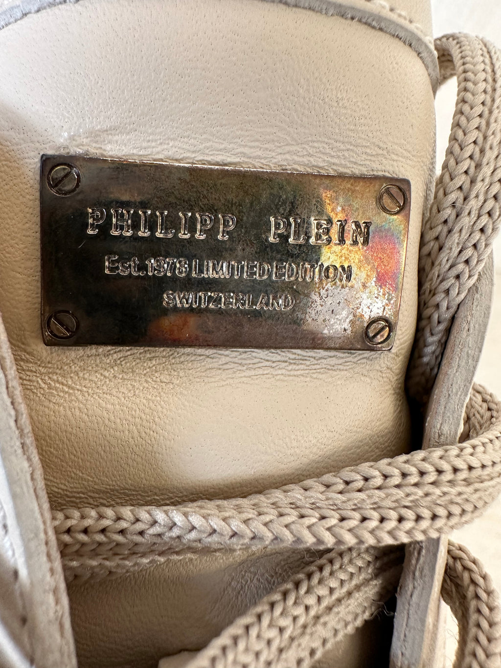 Philipp Plein Lo-Top Hexagon Leather Sneakers EU 38 Beige with Box