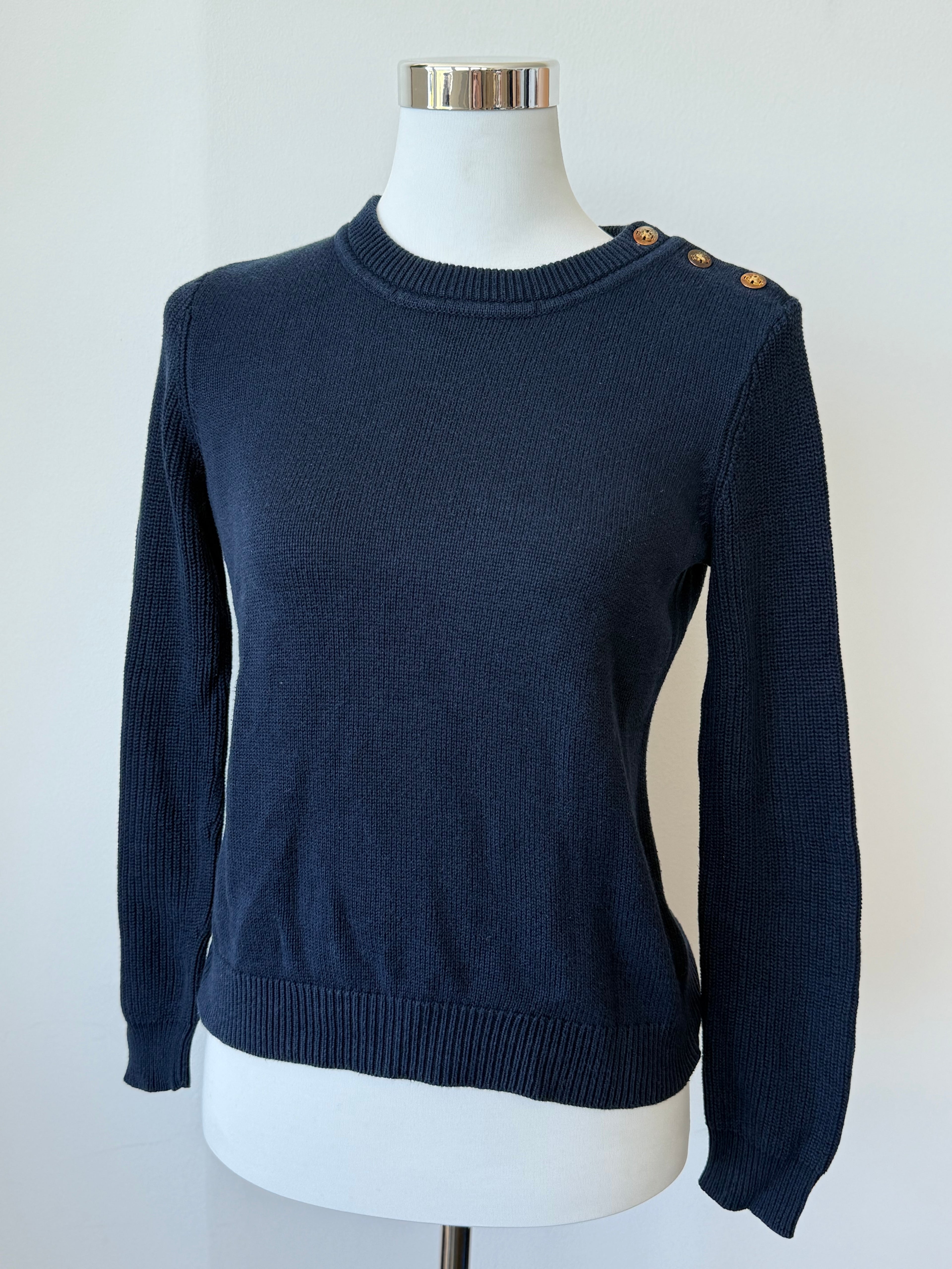 Lauren Ralph Lauren Women’s Navy Knit Sweater, Small, Gold Button, Good Condition