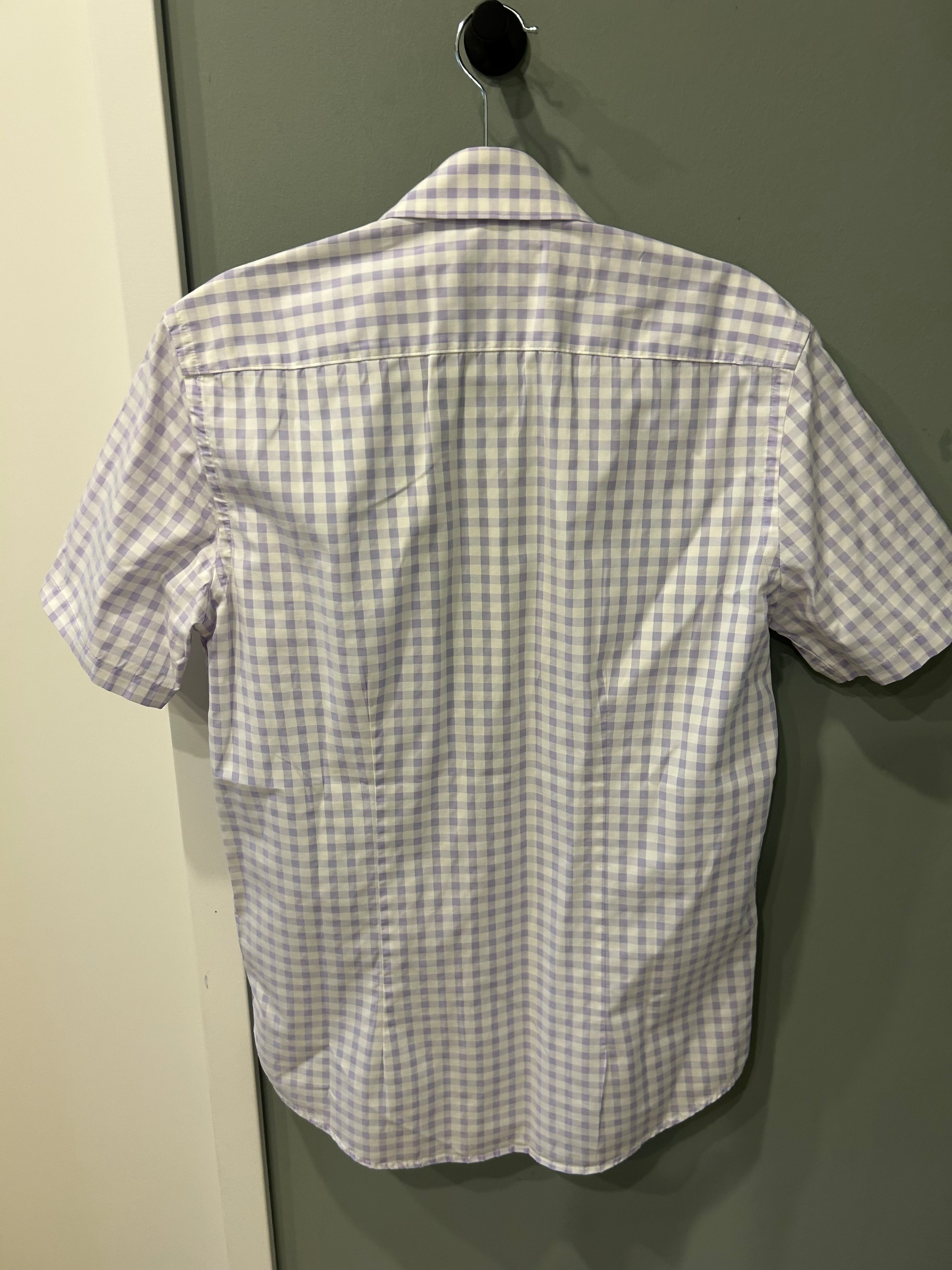 Strellson Shaped Fit Hemd Kurzarm | Flieder Karo | Größe 38/15 | Sehr Gut