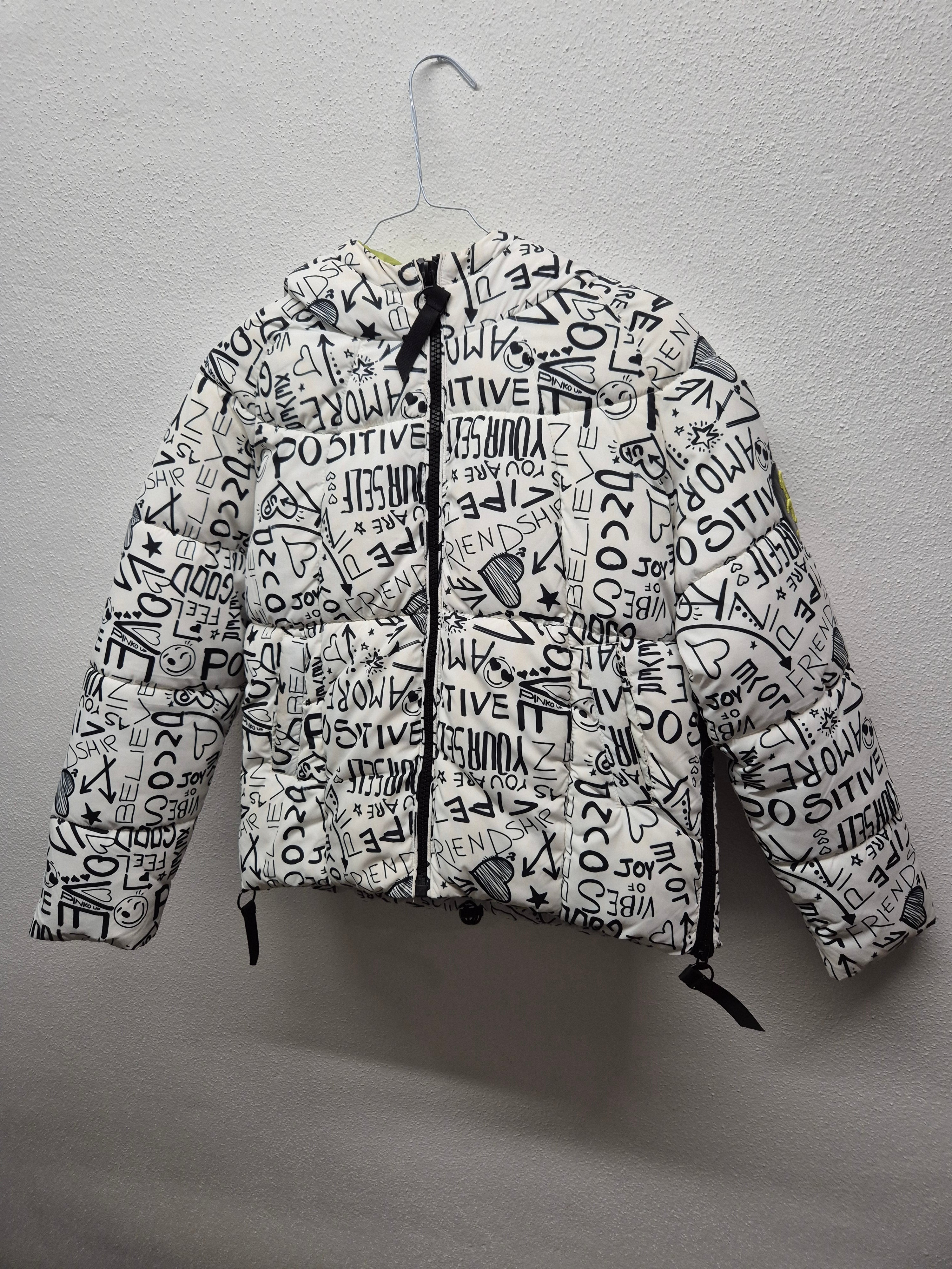 PINKO UP „Positive Vibes Graffiti“ Pufferjacke Weiß/Schwarz Gr. M, Gut
