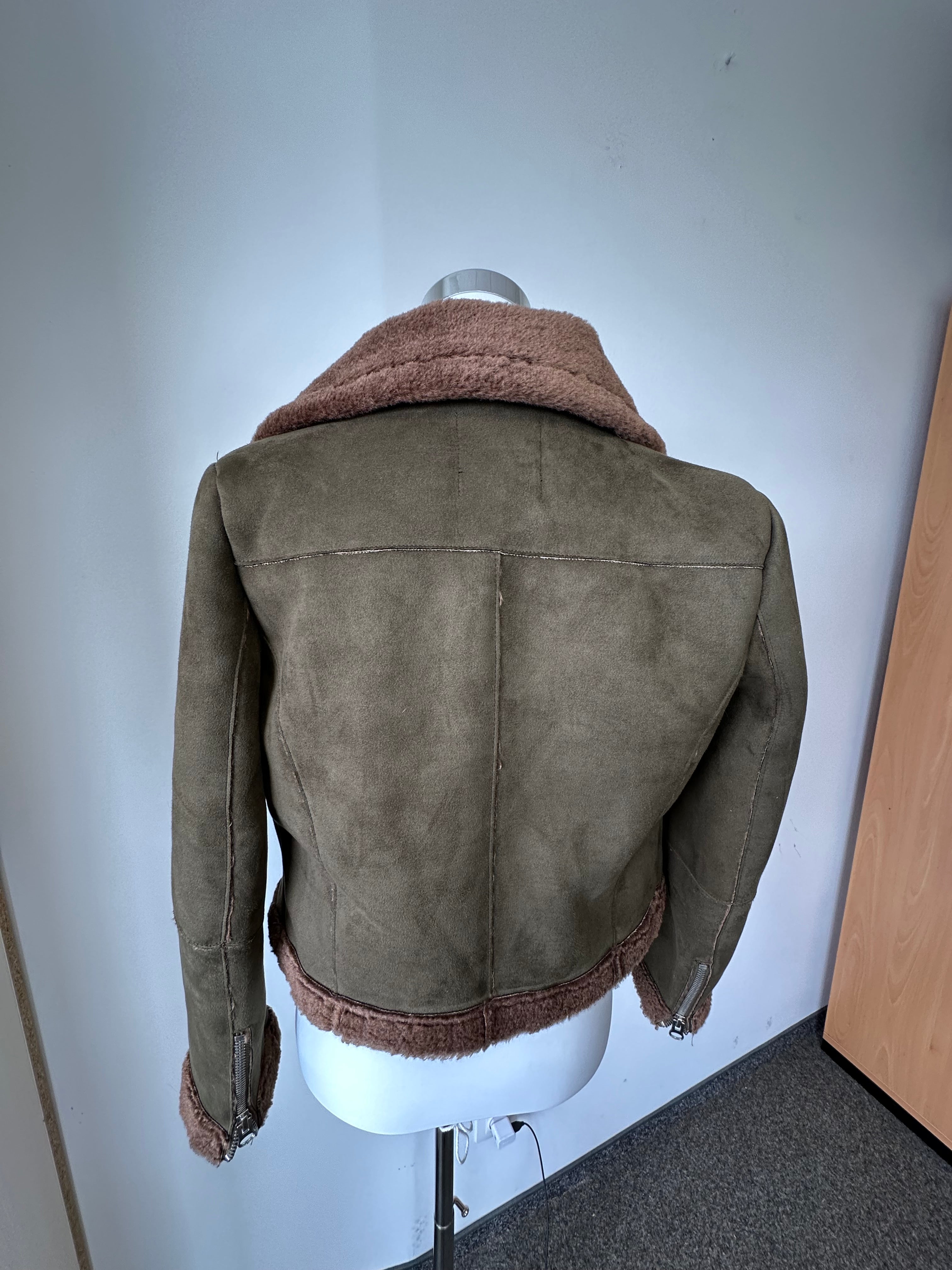 Zara Basic Outerwear Aviator Jacket, Faux Suede, Olive, Size M, Like New
