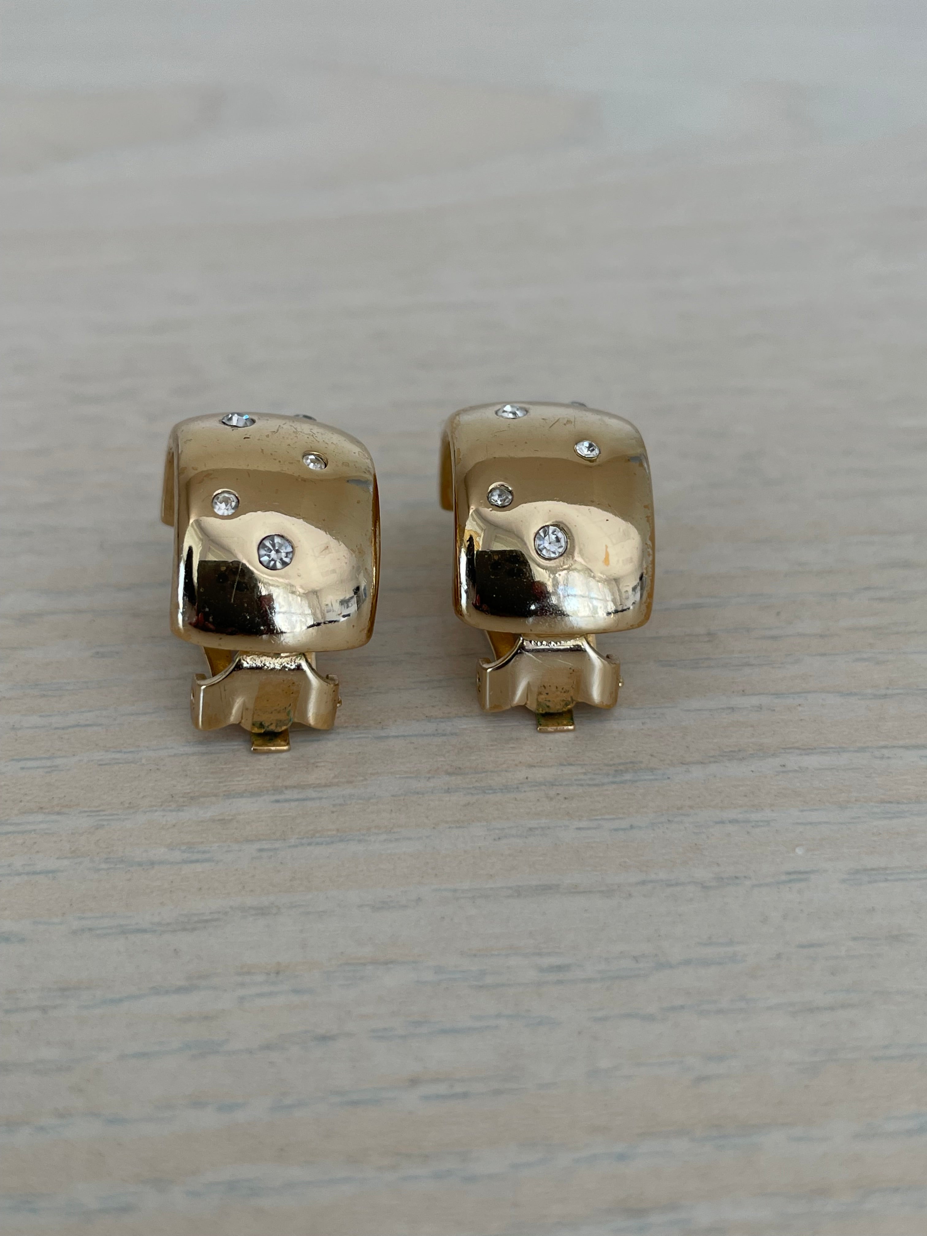 Vintage Swarovski Crystal Clip-On Earrings, Gold Tone, Medium, Very Good