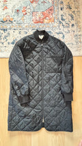 ARKET Long Quilted Bomber Coat, Black, Size 36, Very Good Condition