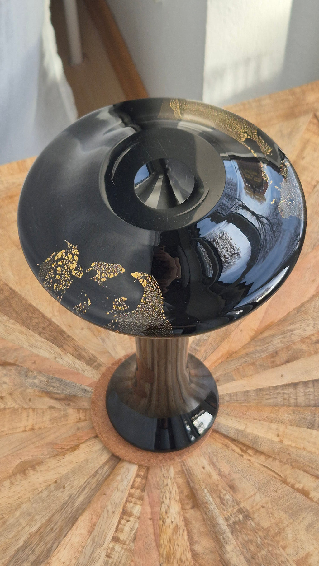 Theresienthal Black Glass Vase with Gold Leaf, 30cm, Like New