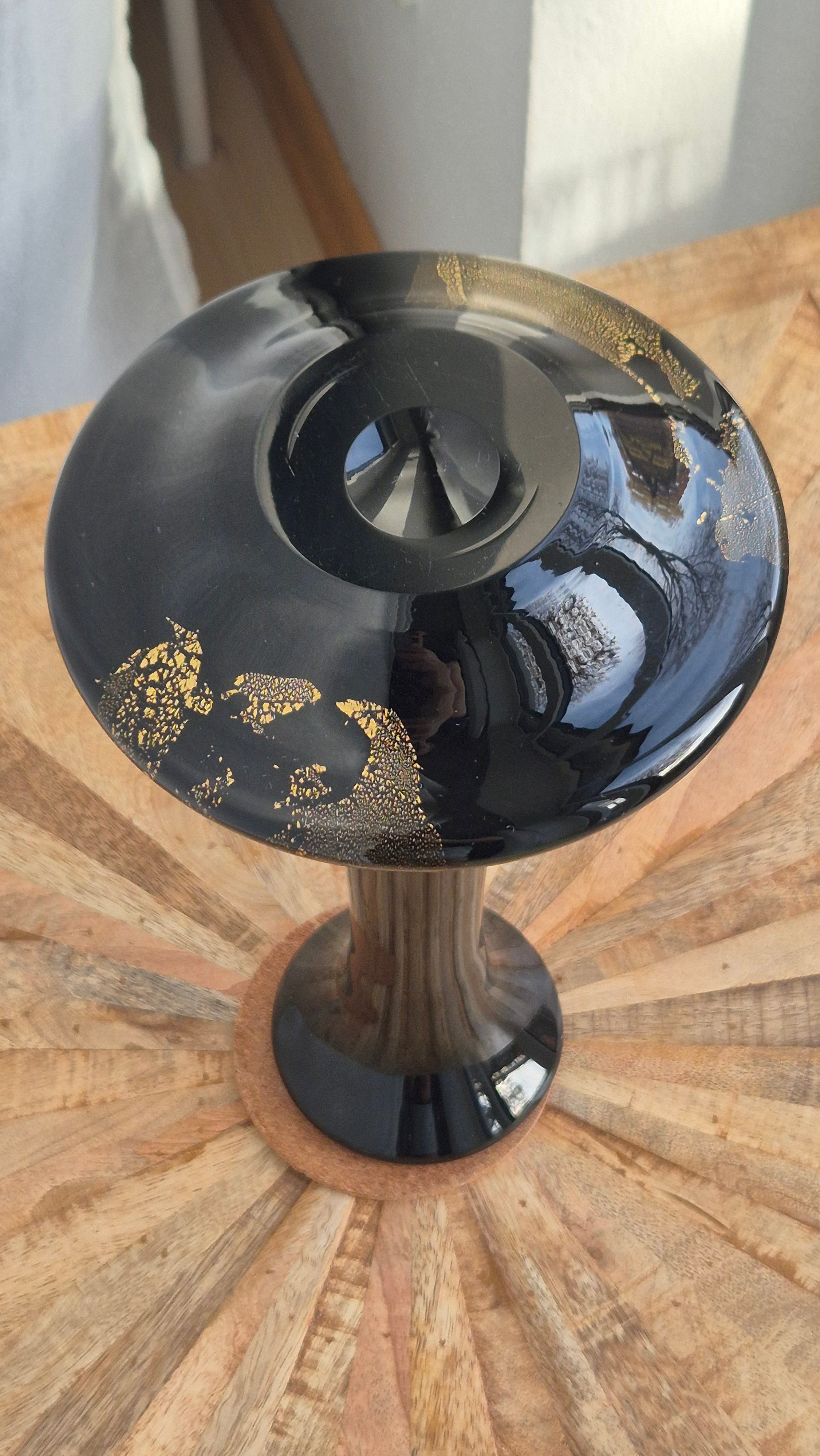 Theresienthal Black Glass Vase with Gold Leaf, 30cm, Like New