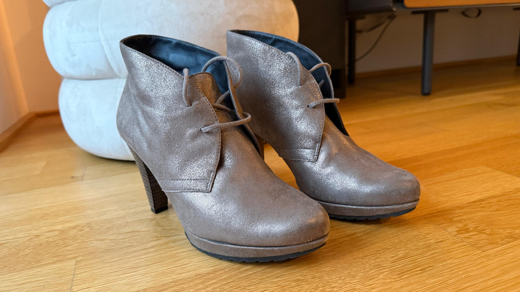 Paul Green Metallic Leather Ankle Boots | Munich | EU 38 UK 5 | 9cm Heel | VG