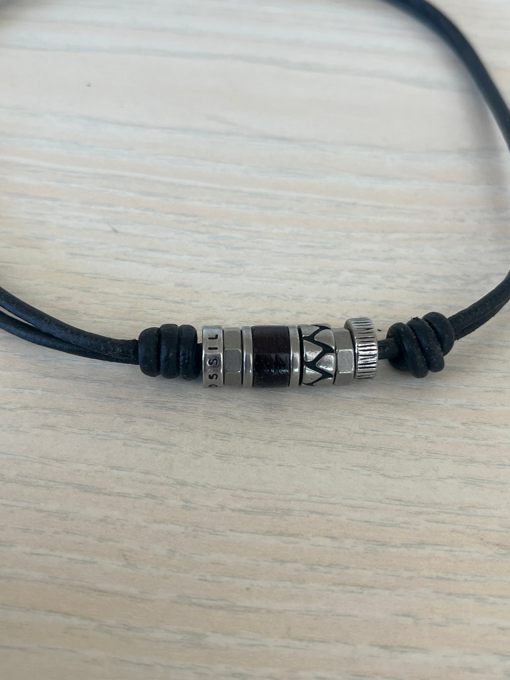 FOSSIL Herren Leder & Edelstahl Armband Set | Schwarz/Silber | Guter Zustand