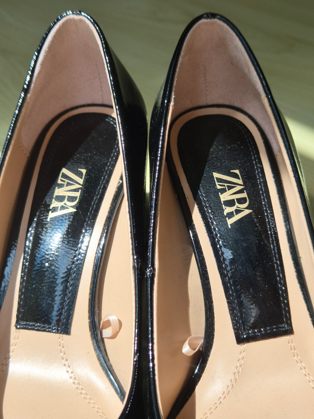 Zara Black Patent Block Heel Pumps, Size 39, Very Good Condition