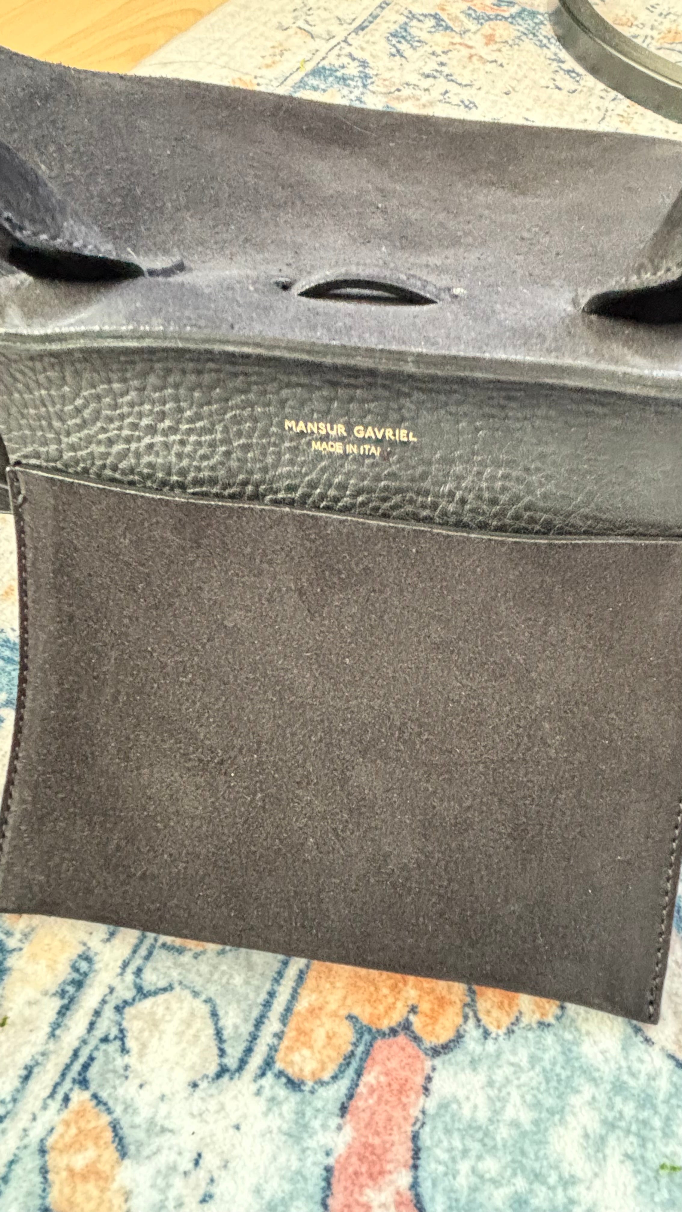 Mansur Gavriel Sun Tote Medium – Black Suede, Very Good Condition, 22x27 cm