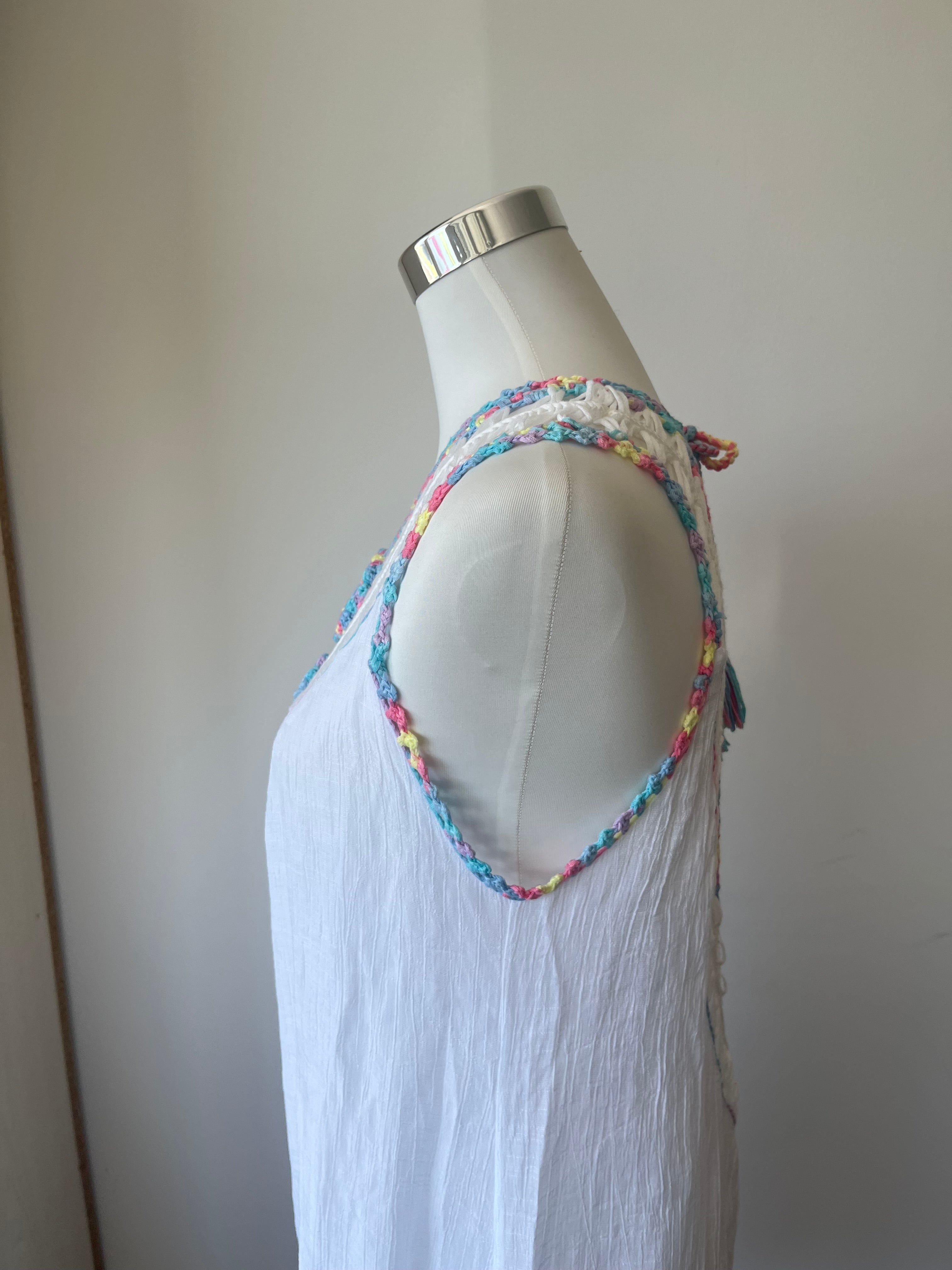 FAVLUX Crochet-Trim Boho Minikleid – Weiß, Gr. S, Sehr guter Zustand