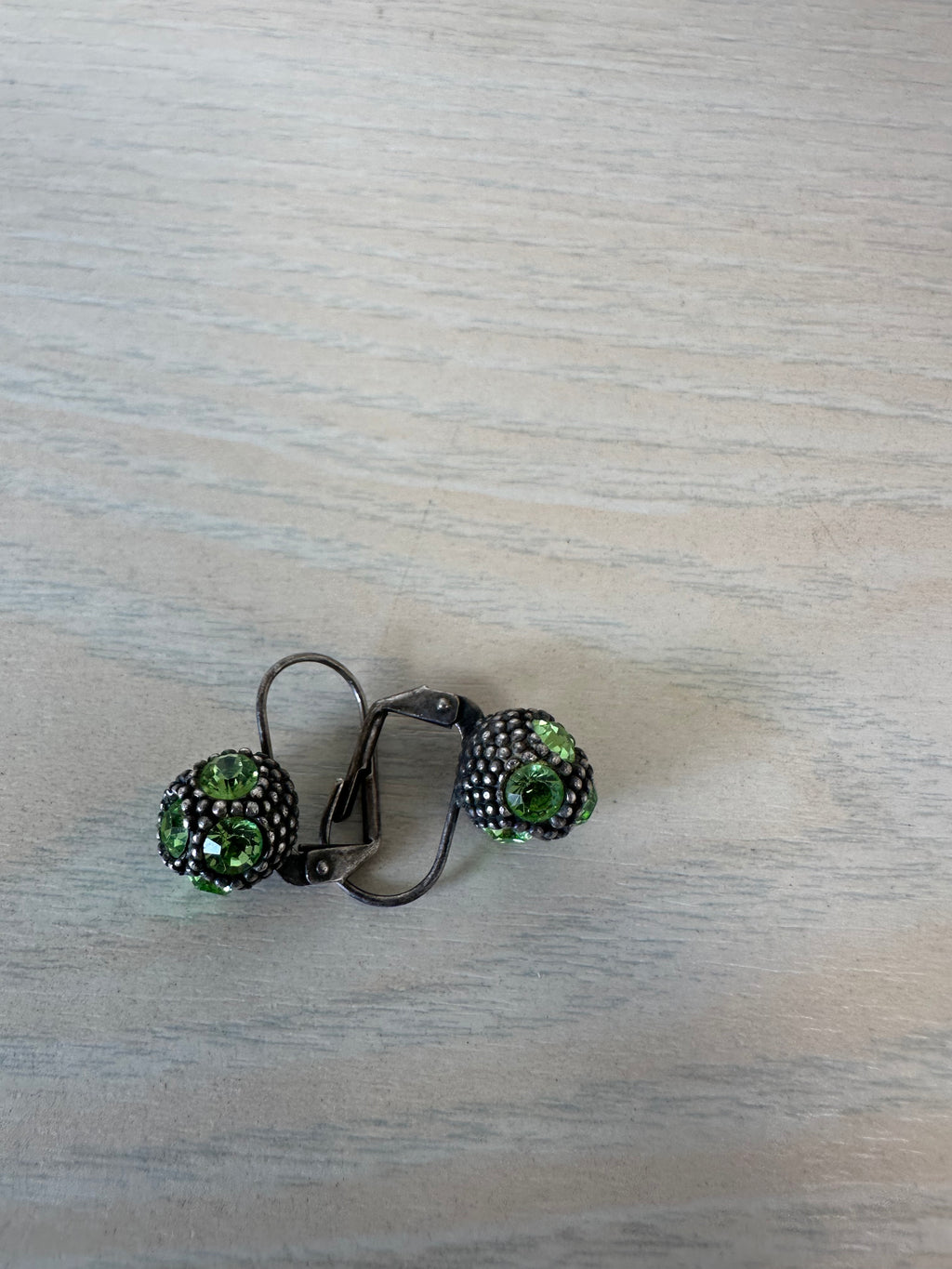 Konplott Vintage Drop Earrings, Boule Design, Green Peridot, Small, Good Condition