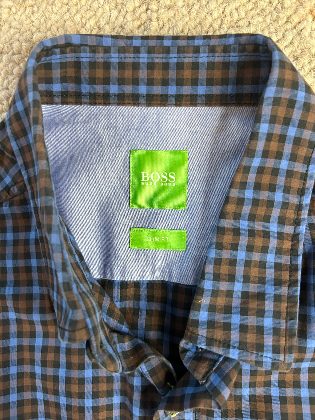 BOSS Green men's plaid shirt S brown/blue, very good condition