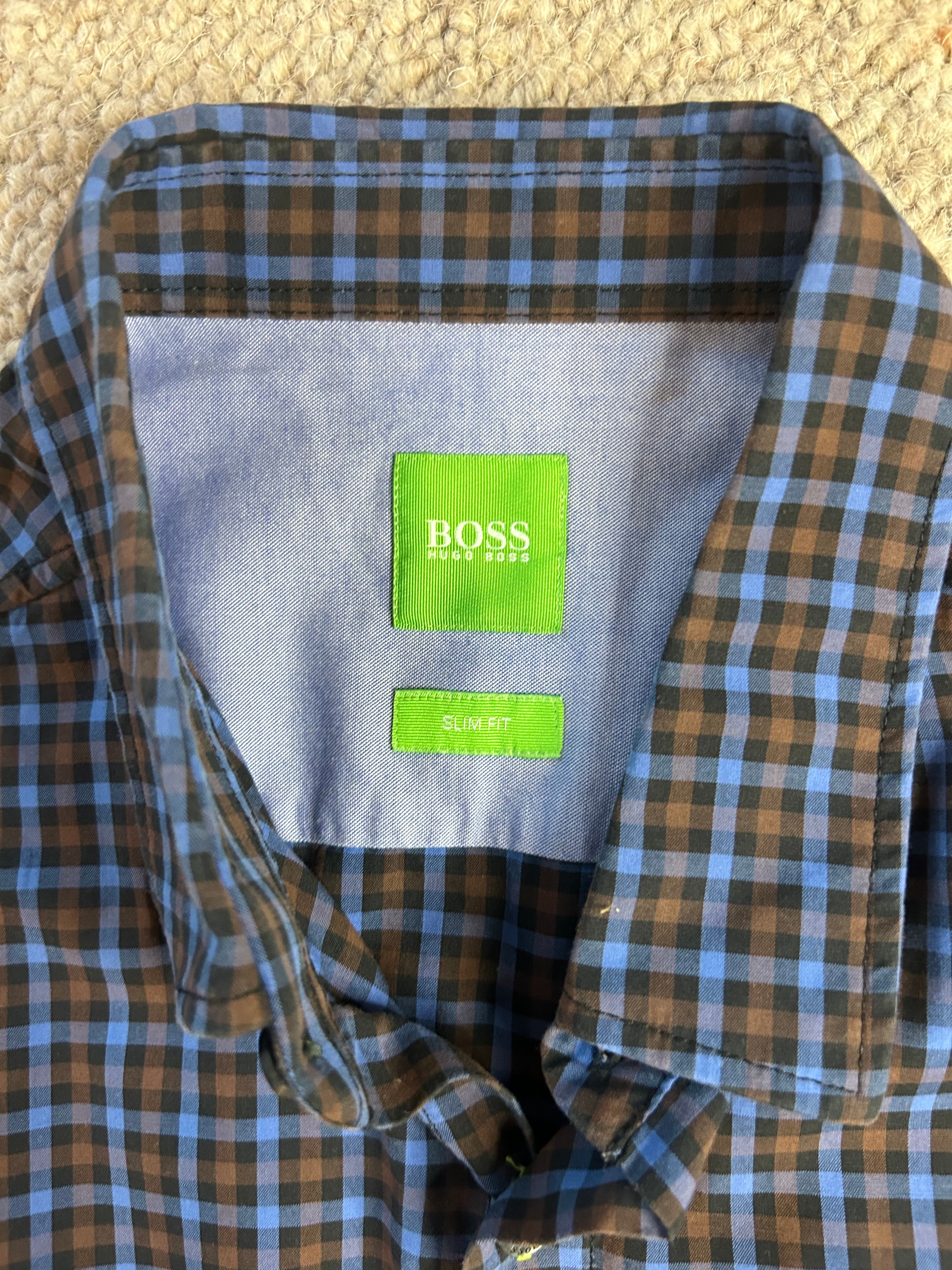 BOSS Green men's plaid shirt S brown/blue, very good condition