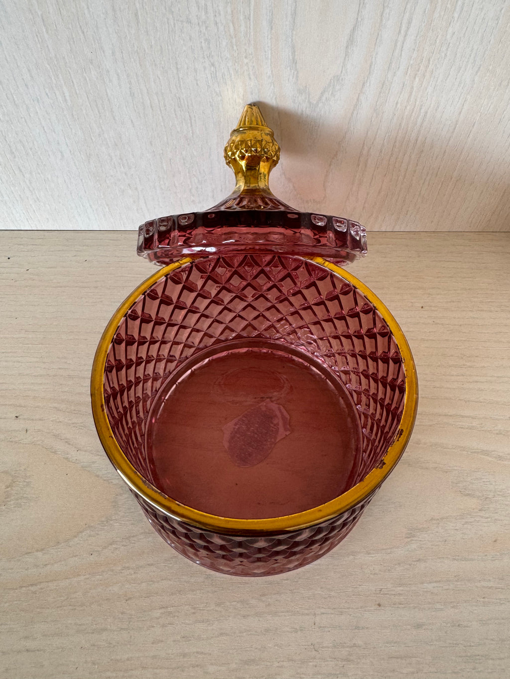 Indiana Glass Diamond Point Bonbonniere – Amberina, guter Zustand