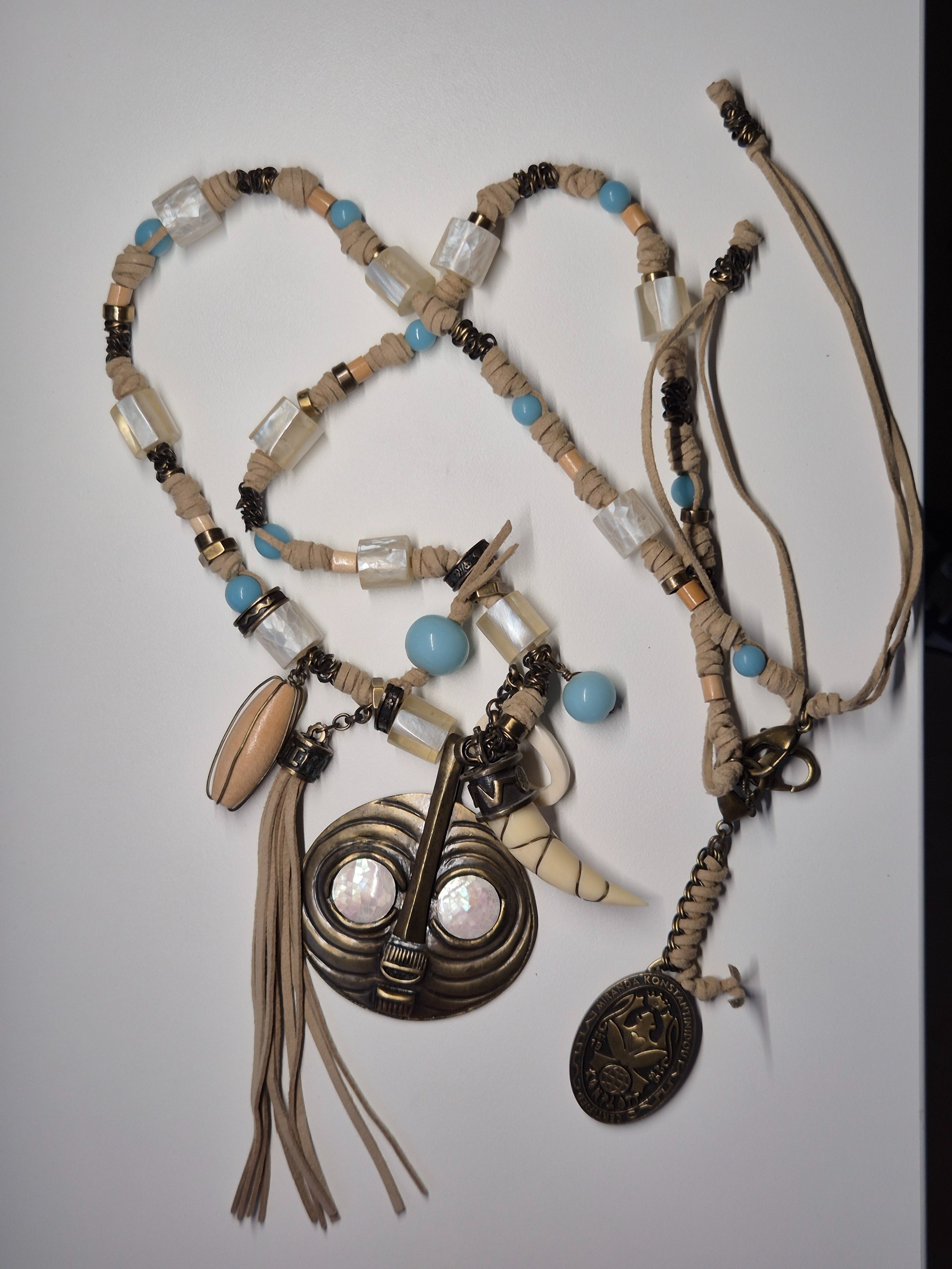 Konplott Boho Statementkette 80cm – Naturmaterial, Türkis, sehr guter Zustand