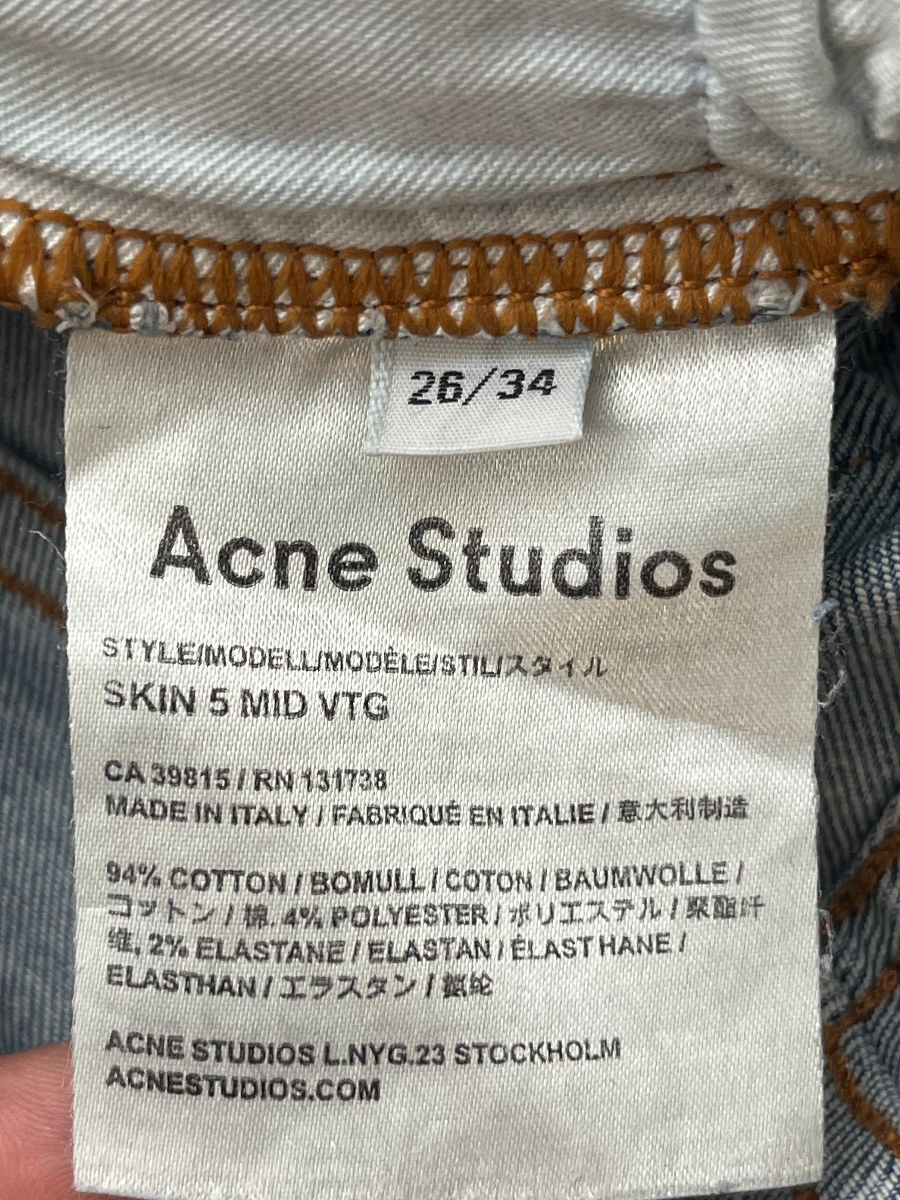 Acne Studios Skin 5 Mid VTG Damen Skinny Jeans Hellblau W26 L34, guter Zustand