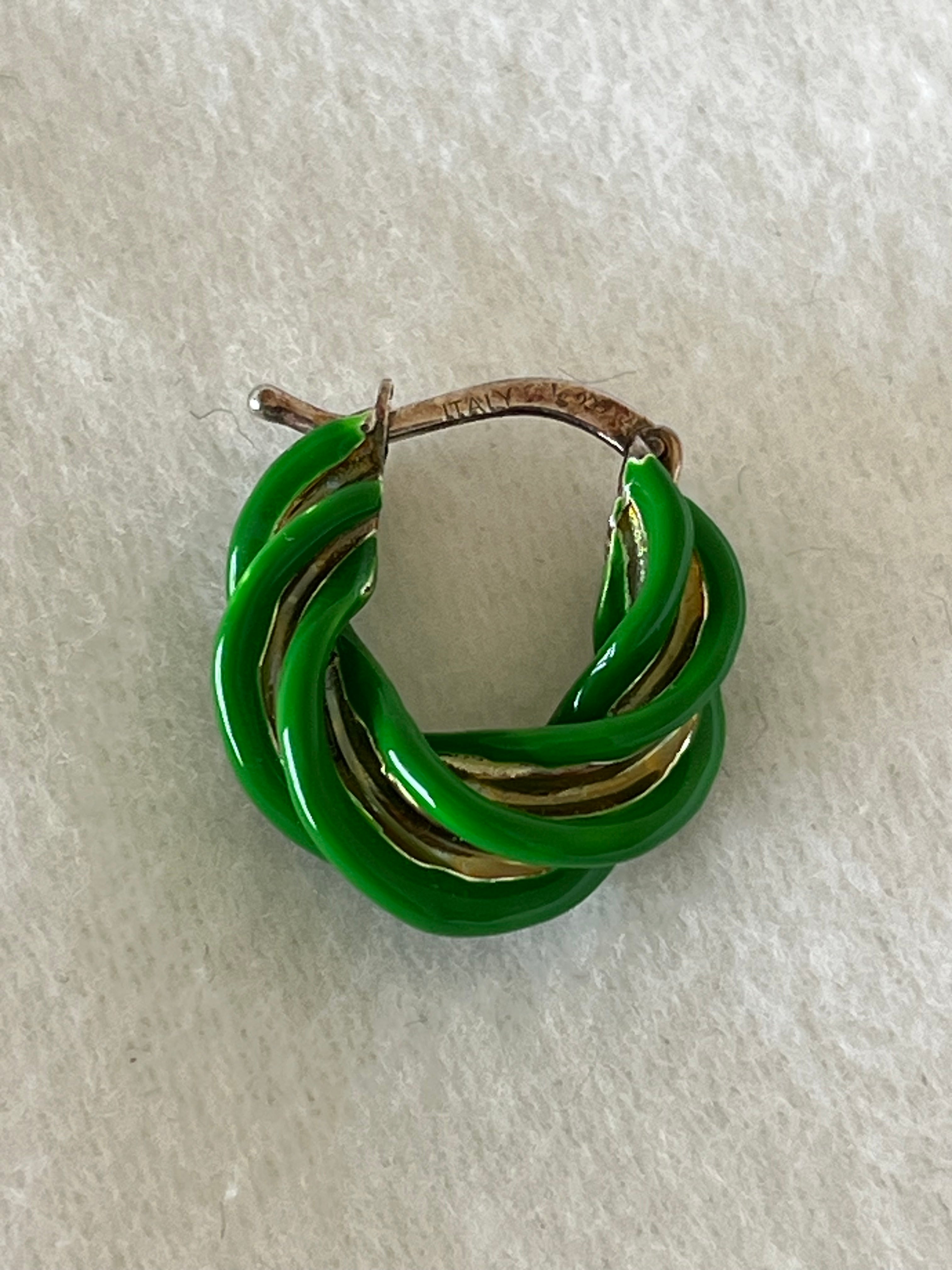 Bottega Veneta Twisted Hoop Ohrringe, Parakeet Grün, 925 Silber, Sehr Gut