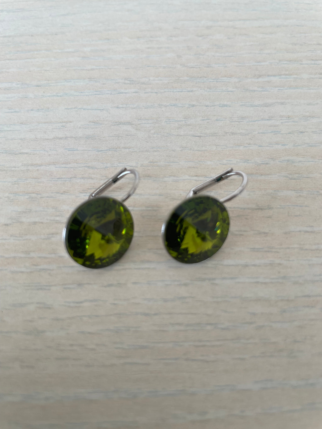 Vintage Clip-On Earrings – Olive Green Peridot, Gold-Tone, Very Good Condition