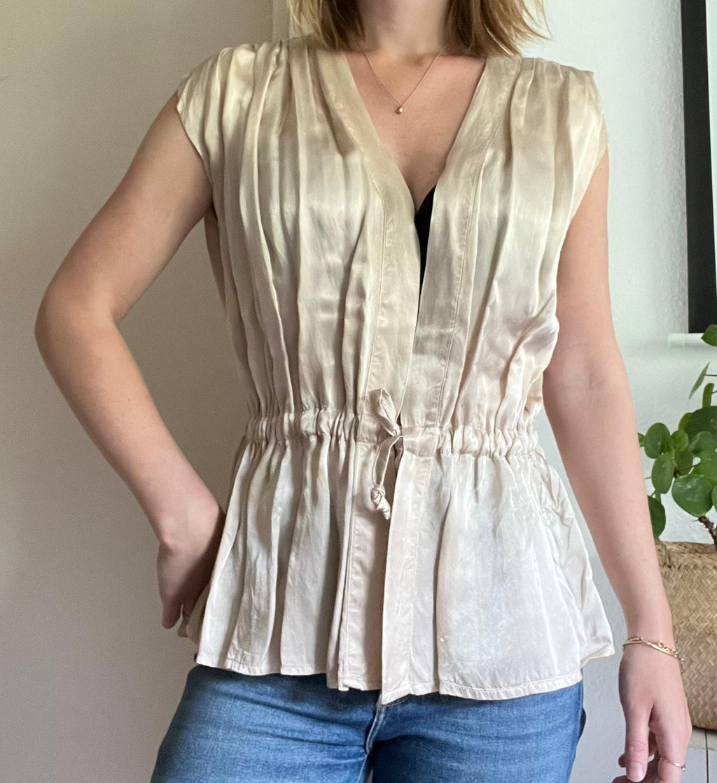 Silk Sleeveless Tie-Front Blouse – Fascination Milano, Champagne, Size M, VG