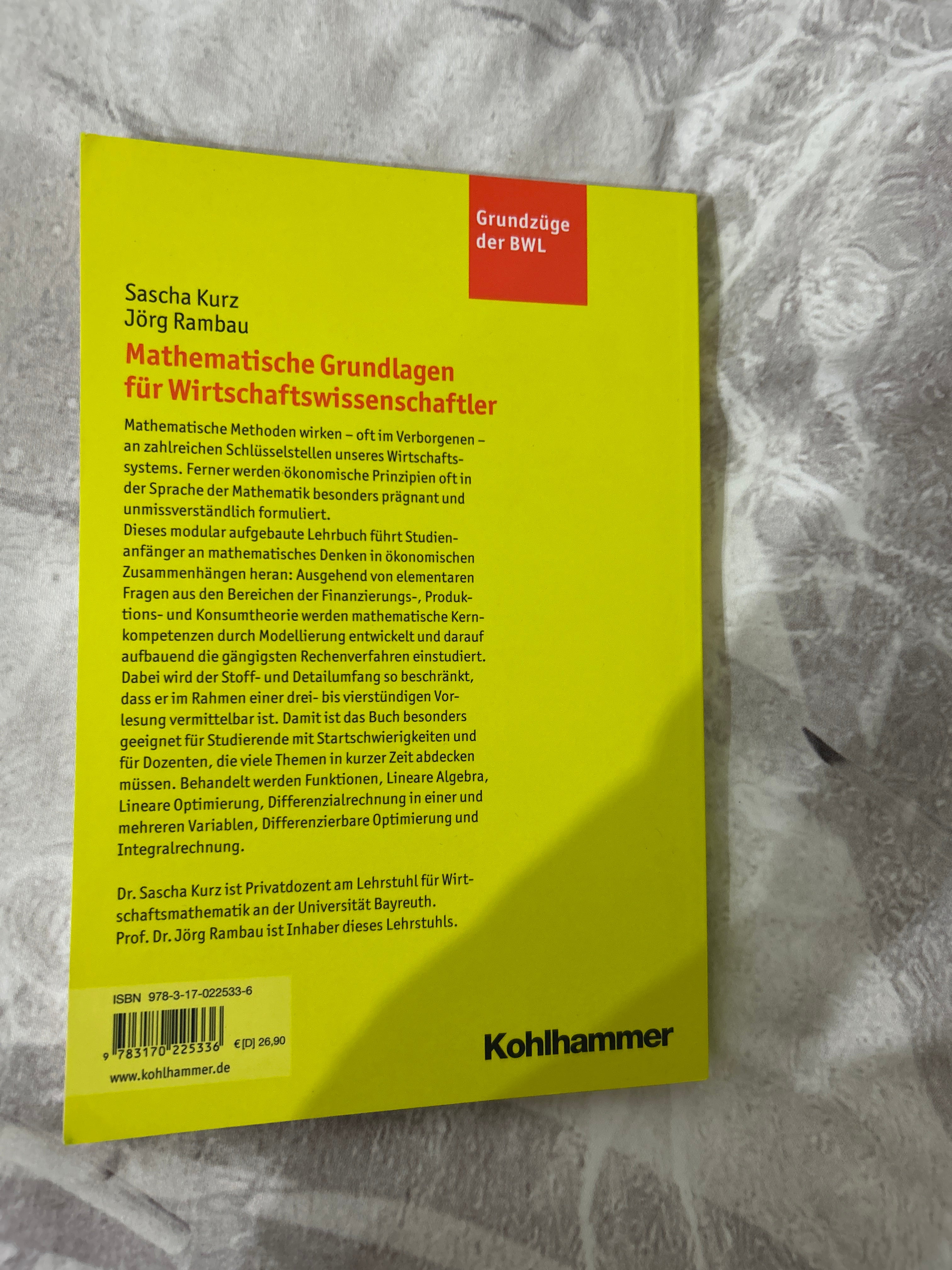 Mathematische Grundlagen für Wirtschaftswissenschaftler | 2. Auflage, guter Zustand