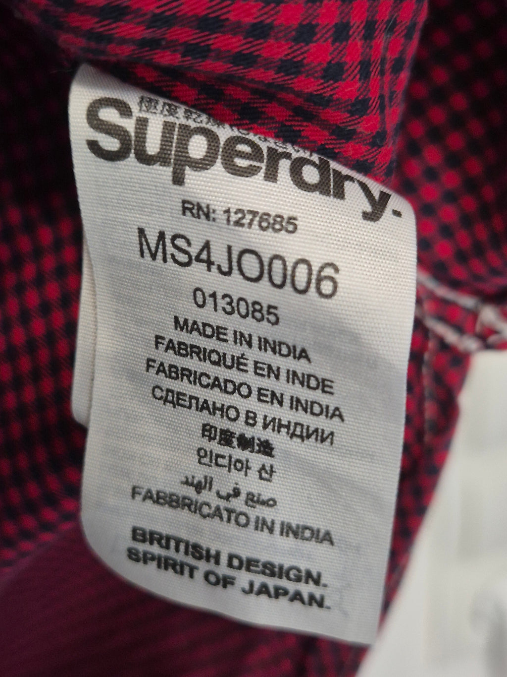 Superdry London Button Down Shirt L Red/Black Check Cotton Very Good