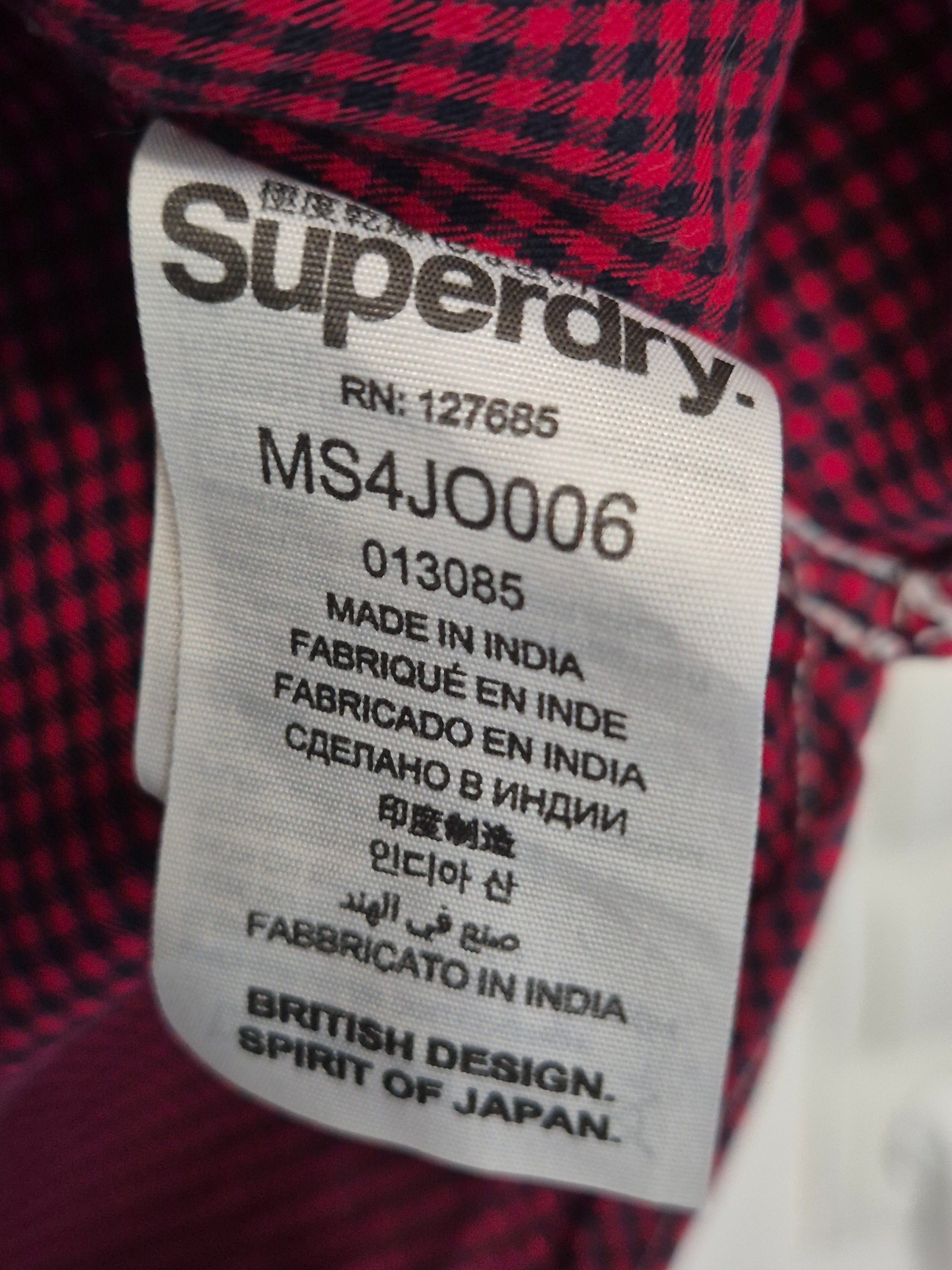 Superdry London Button Down Shirt L Red/Black Check Cotton Very Good
