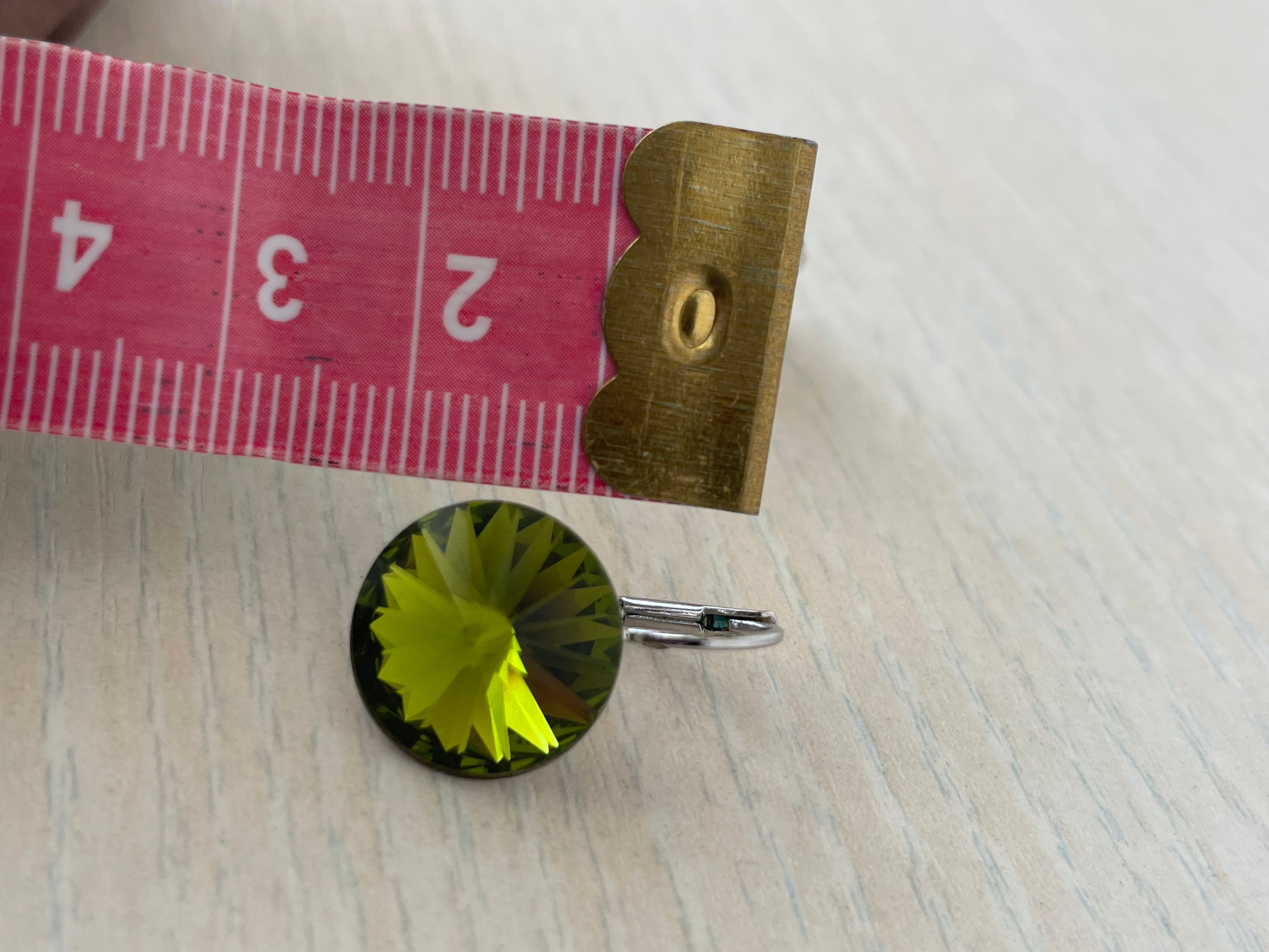 Vintage Clip-On Earrings – Olive Green Peridot, Gold-Tone, Very Good Condition